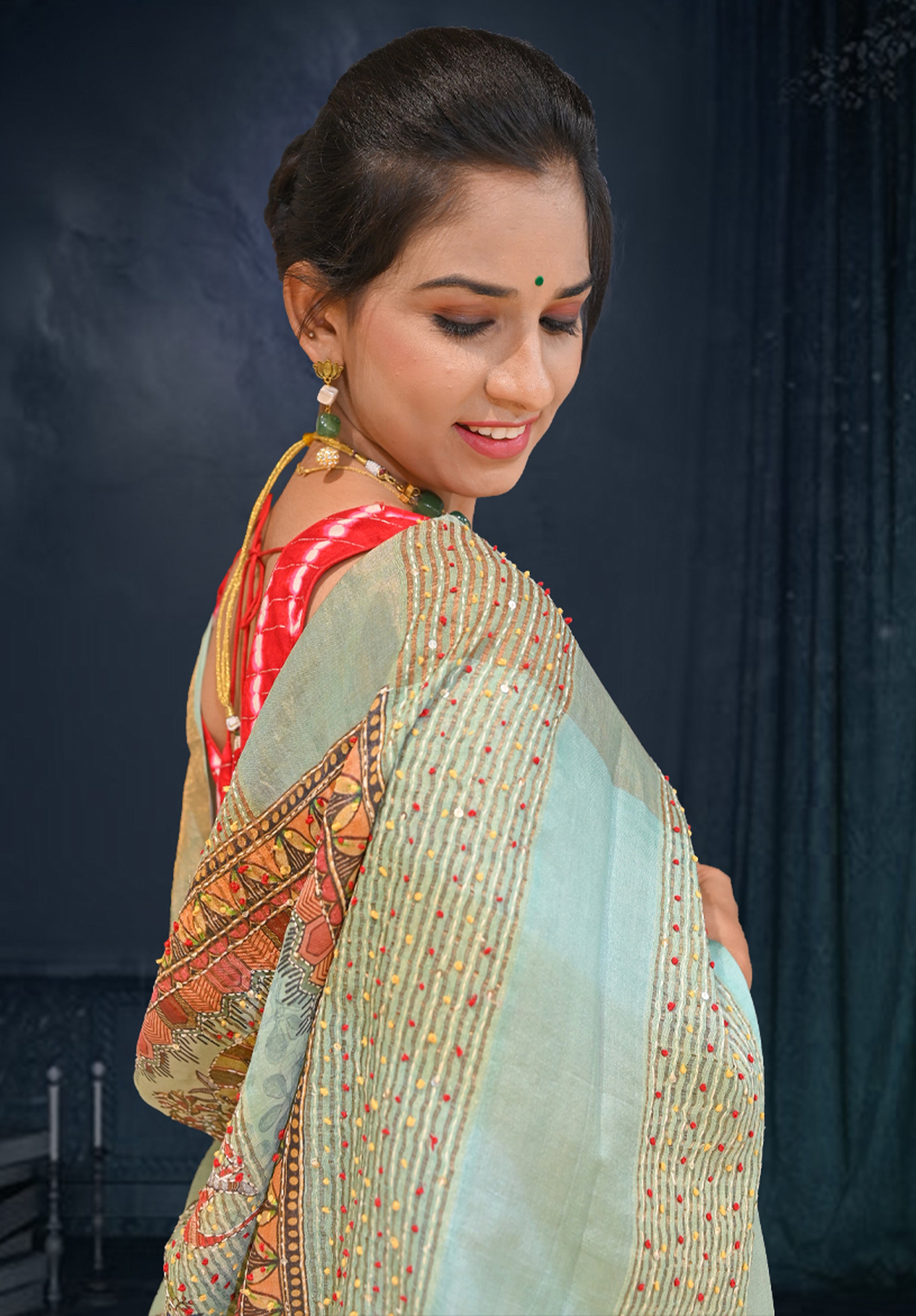 Pure Kantha stich Saree With Blouse Piece – Tea