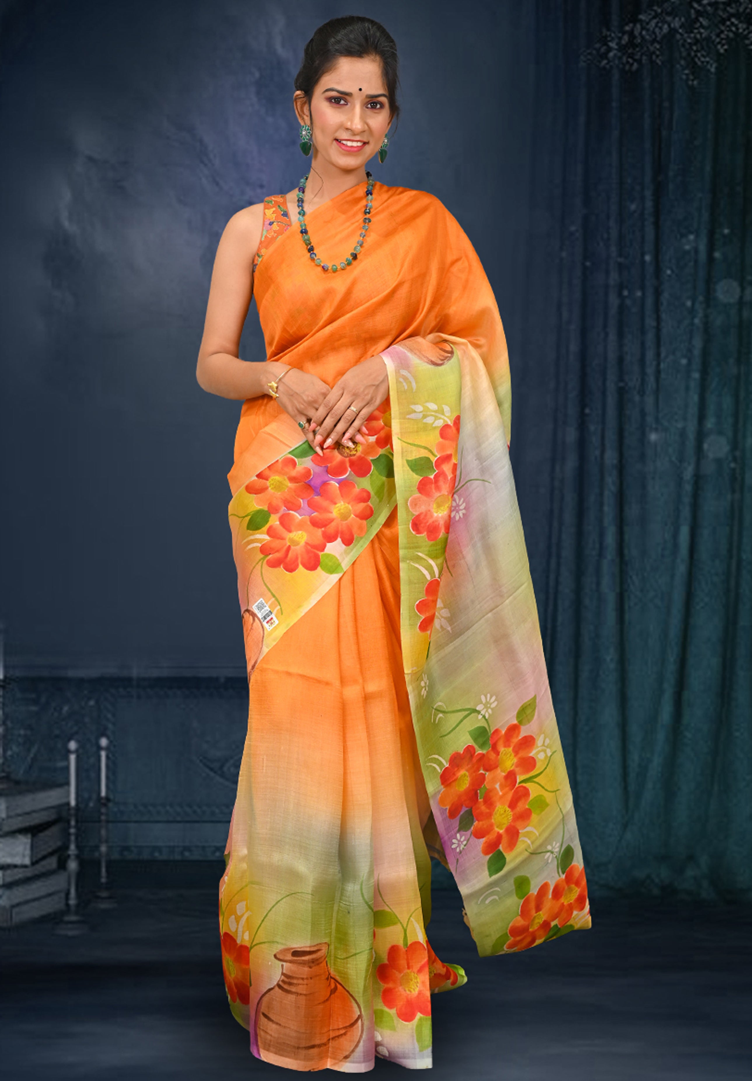Pure silk handpaint Kalamkari Saree With Blouse Piece – Mustard