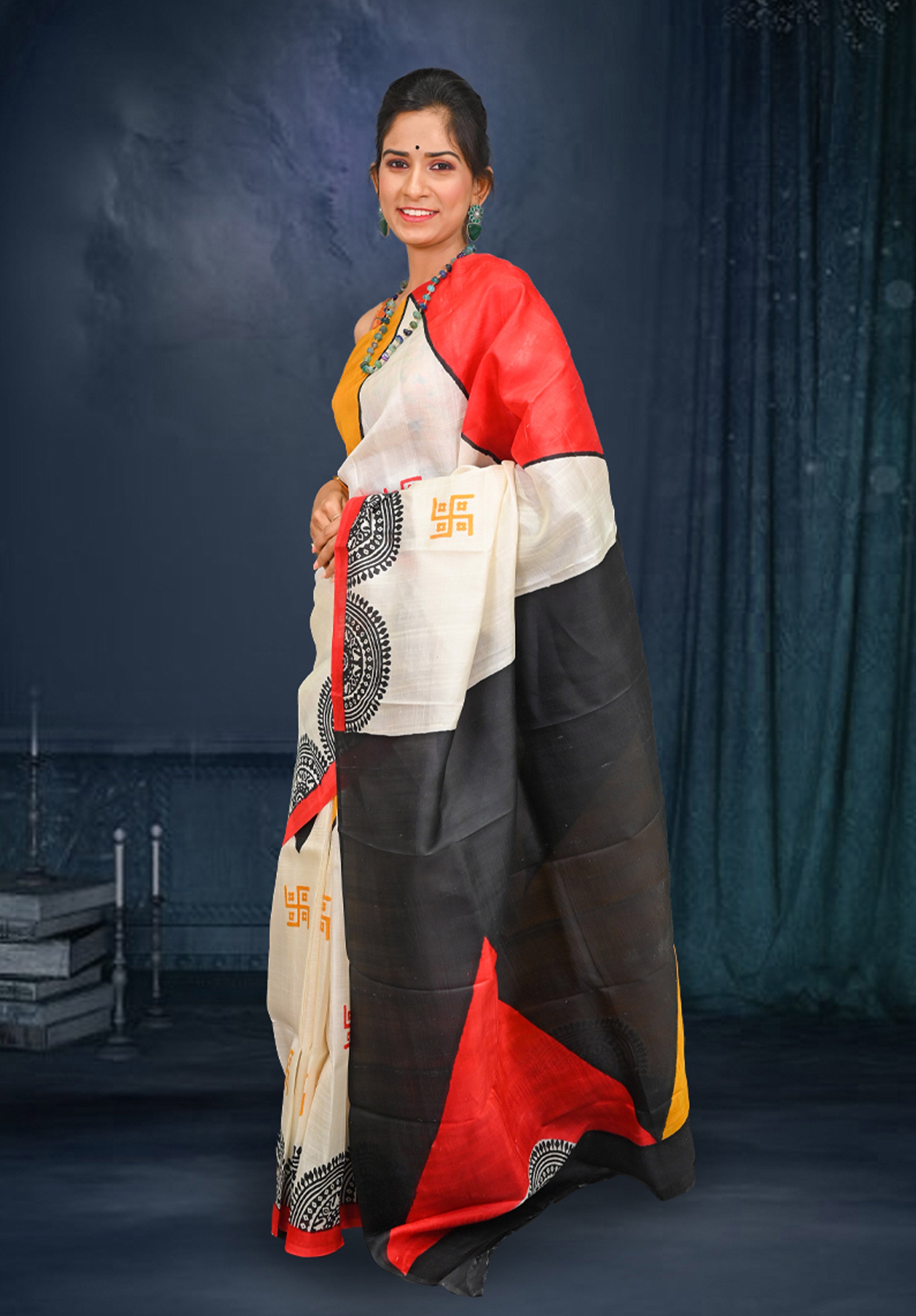 Pure silk handpaint Kalamkari Saree With Blouse Piece – Mustard