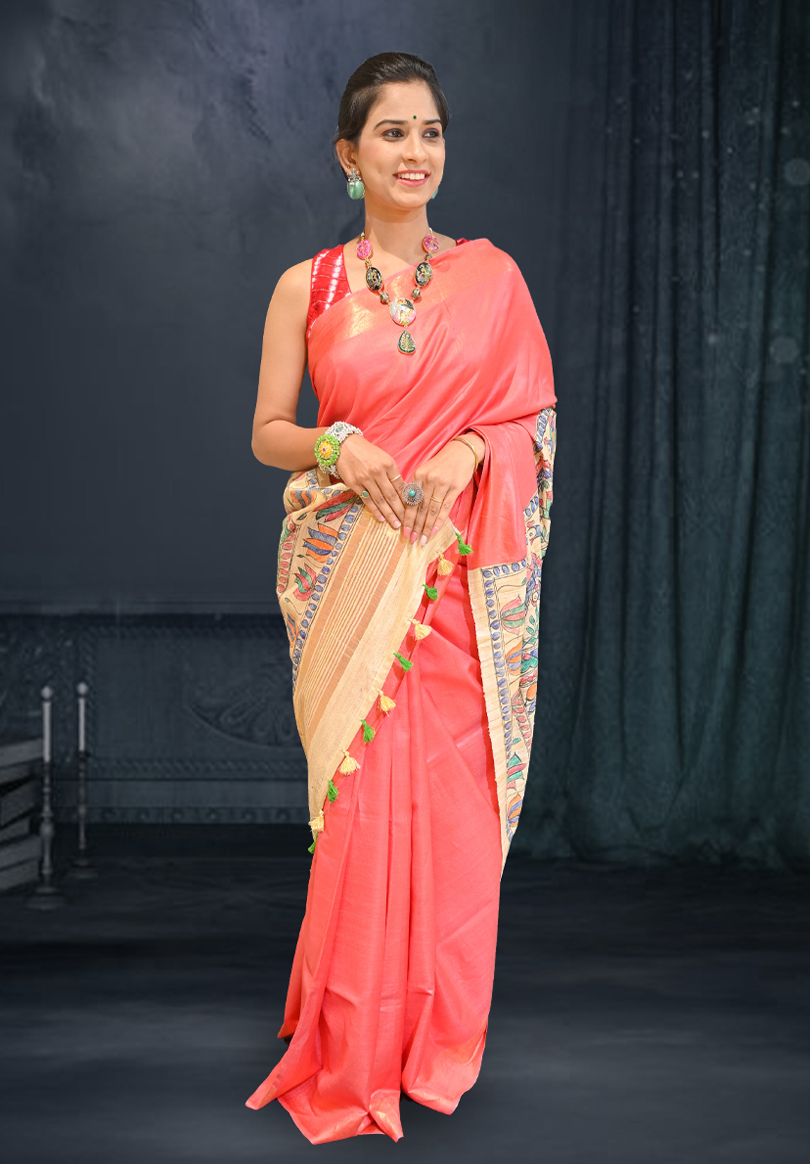 Pure Madhubani Saree With Blouse Piece – Pink