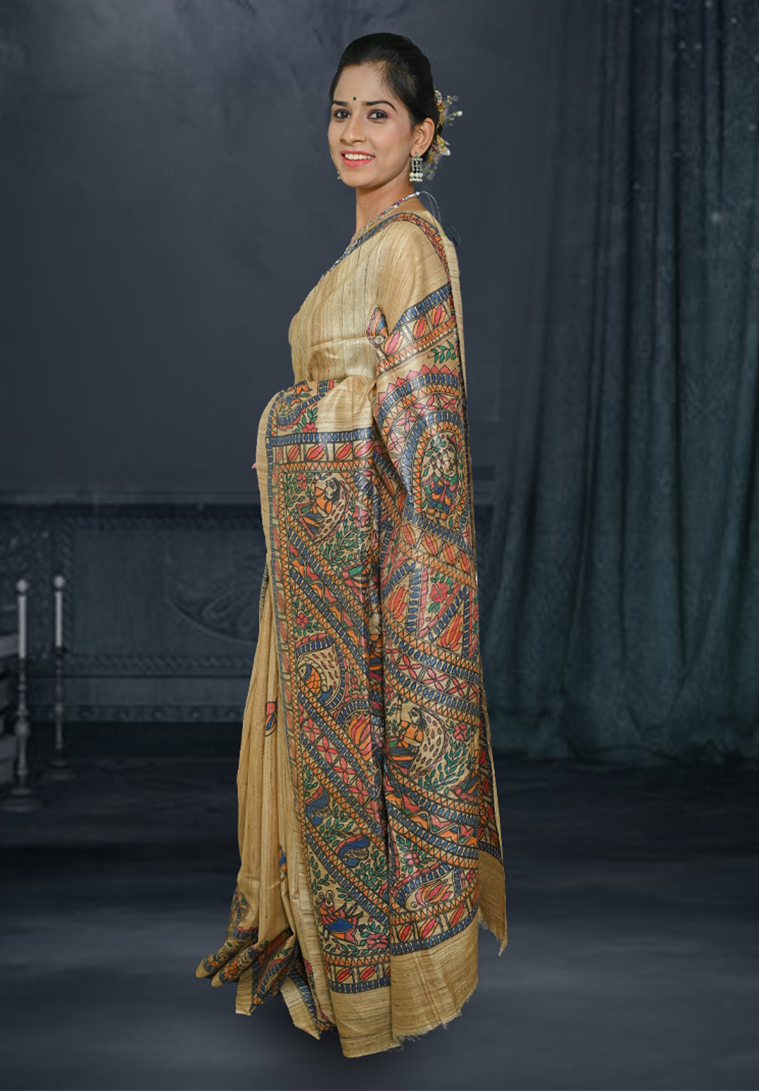 Pure Madhubani Saree With Blouse Piece – Mustard