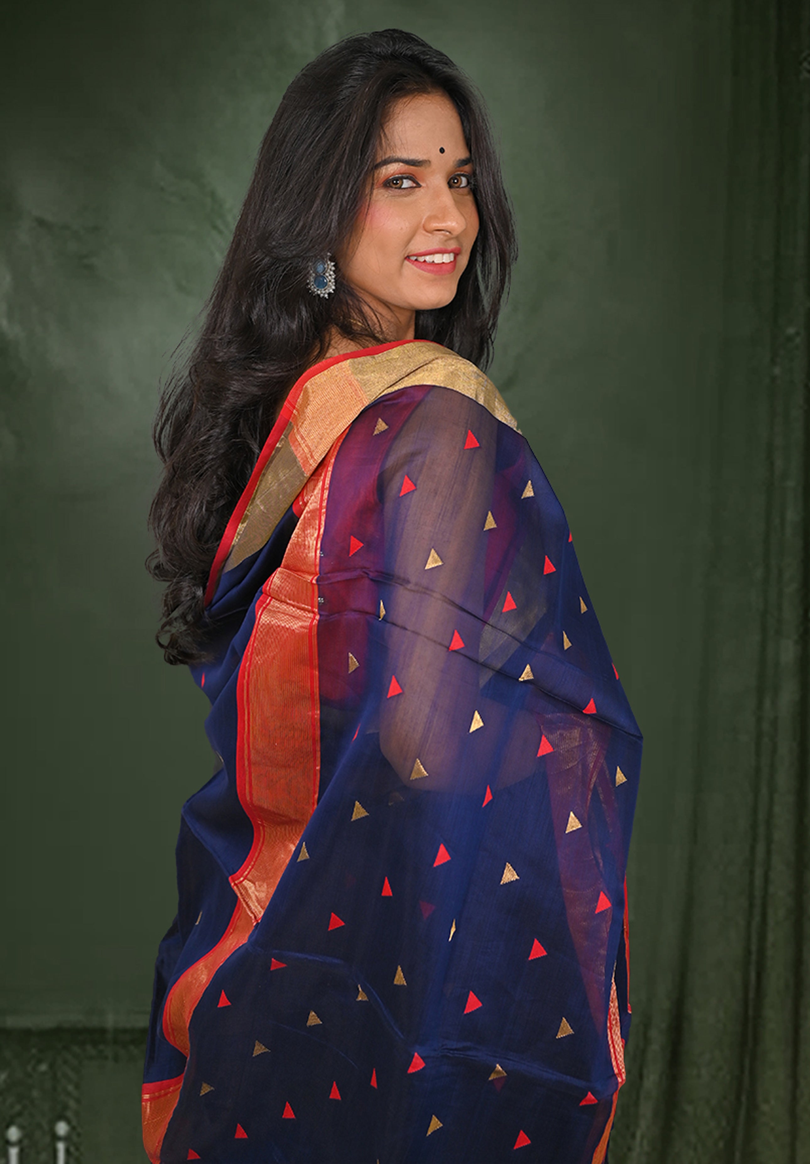 Pure Maheshwari Saree With Blouse Piece – Primary Blue