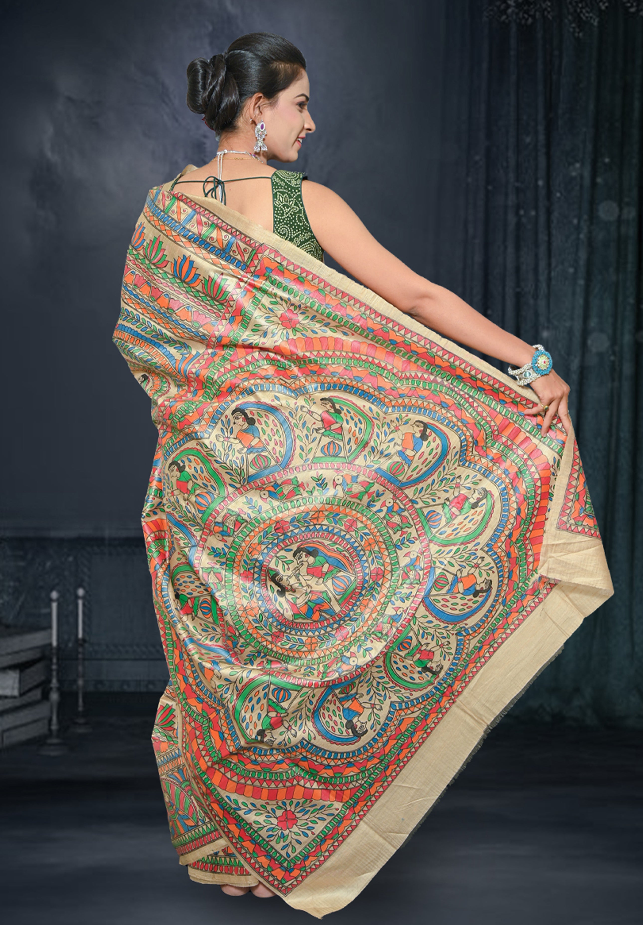 Pure Madhubani Saree With Blouse Piece – Cream