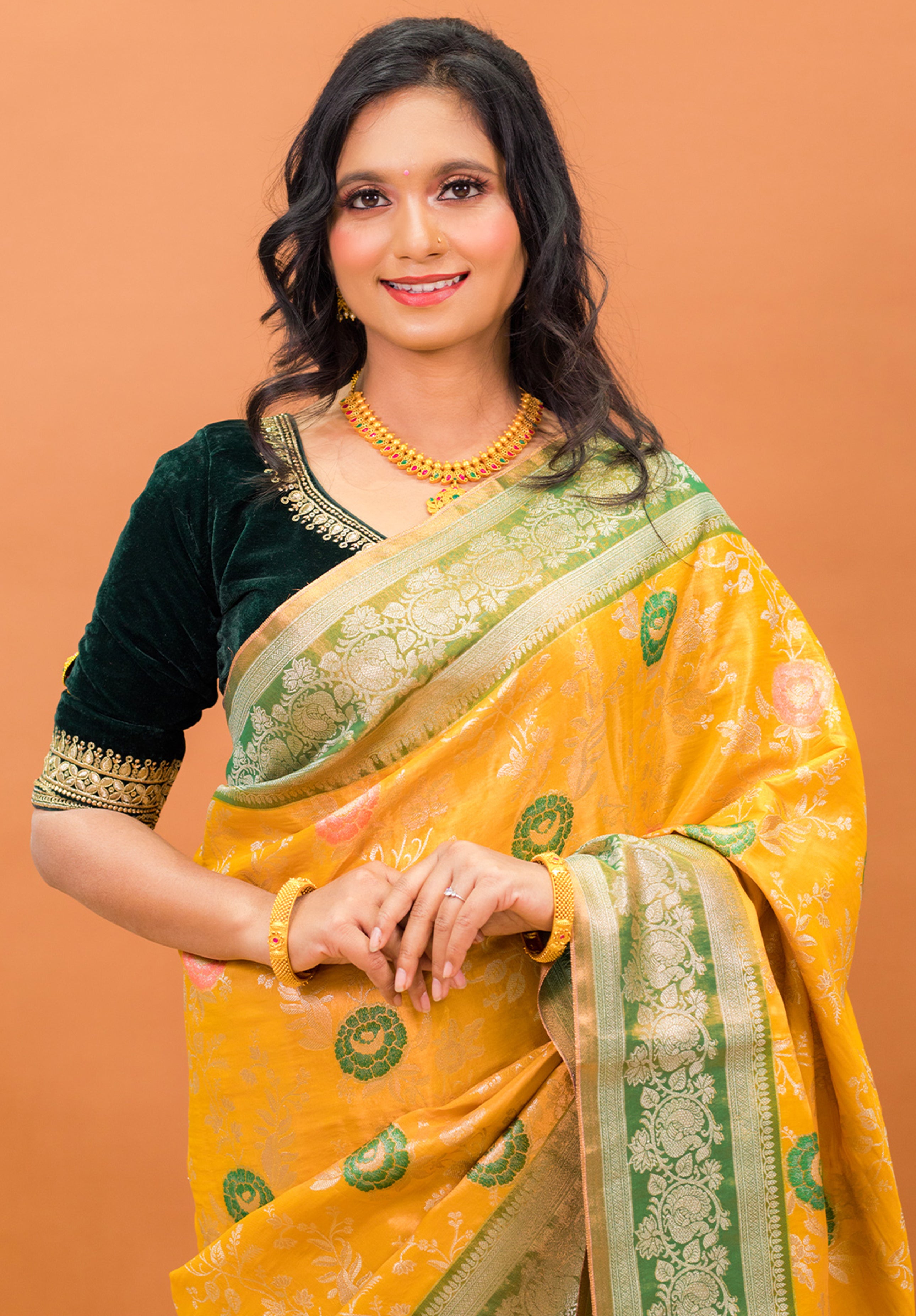 Pure Tissue Kanjivaram Silk Saree With Blouse Piece- Yellow