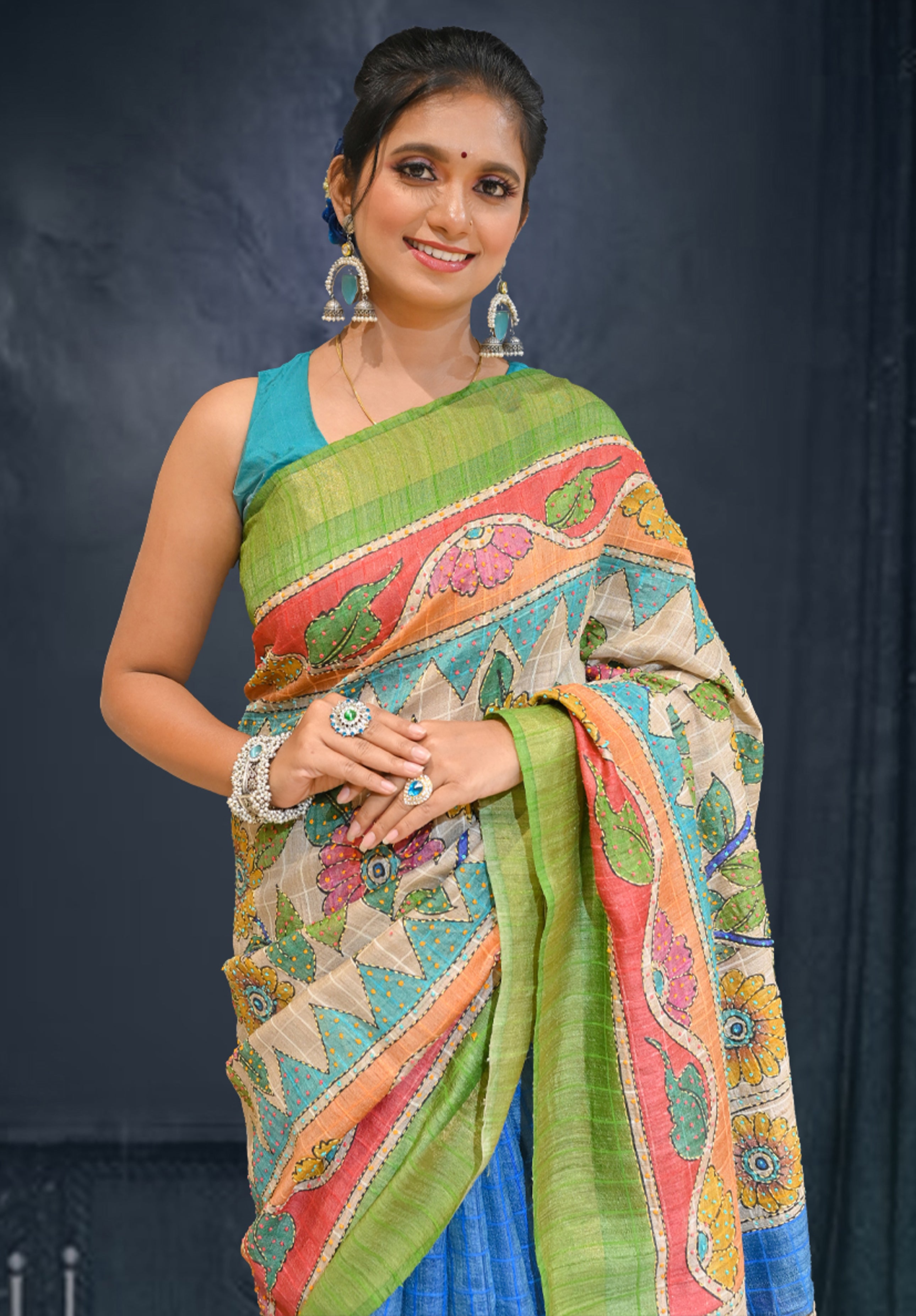 Pure Kantha stich Saree With Blouse Piece – Blue