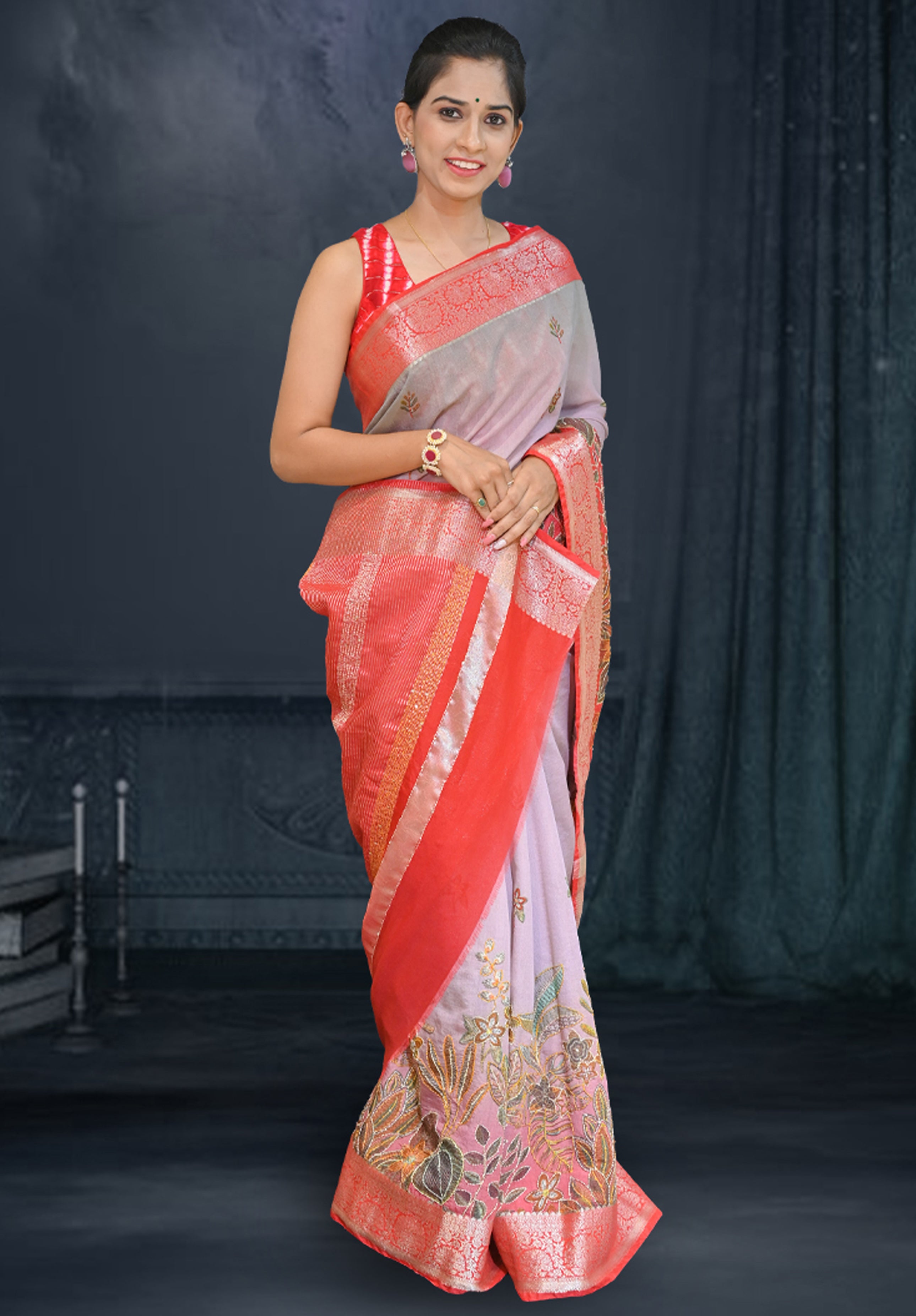 Pure Kantha stich Saree With Blouse Piece – Gray