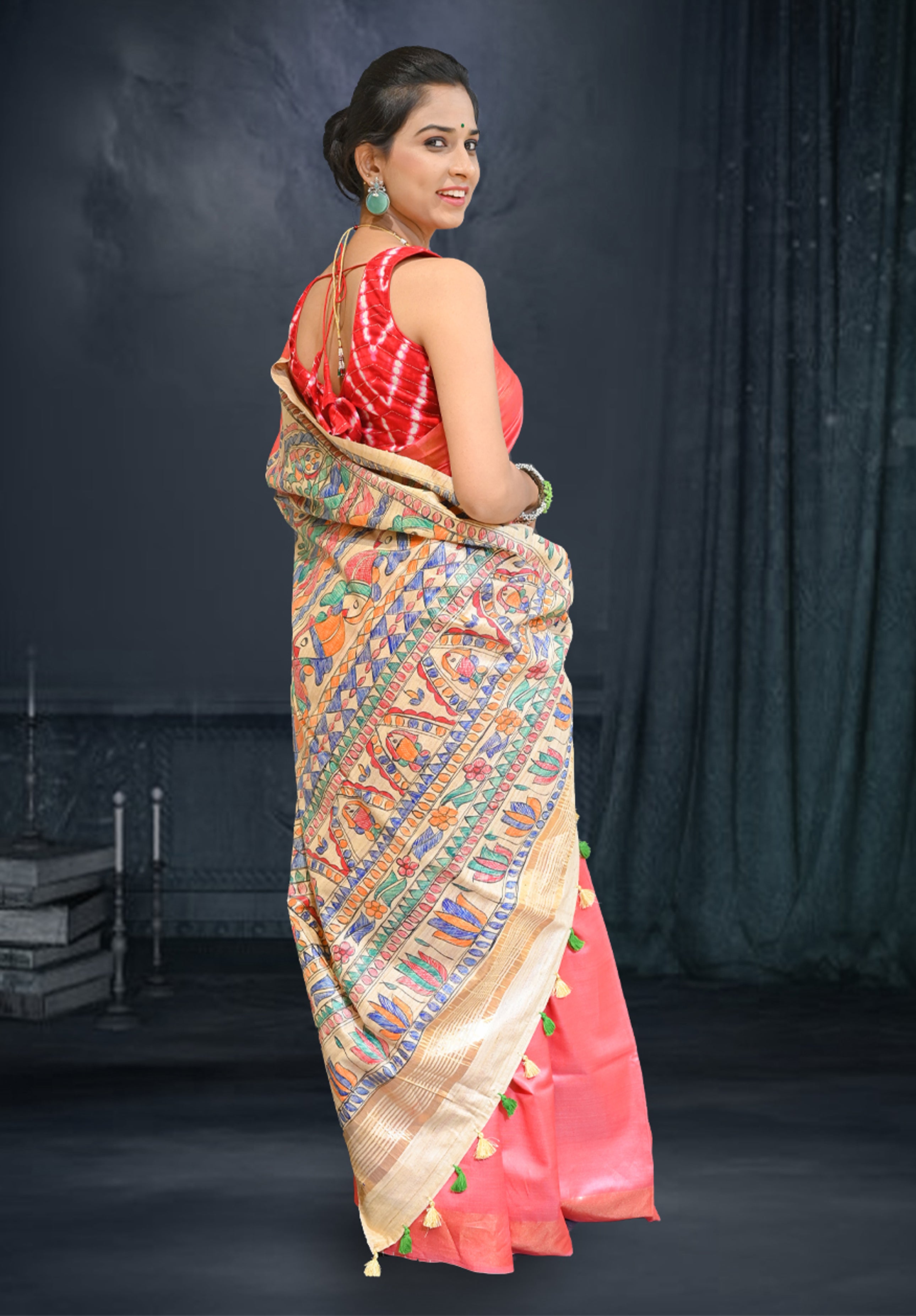 Pure Madhubani Saree With Blouse Piece – Pink