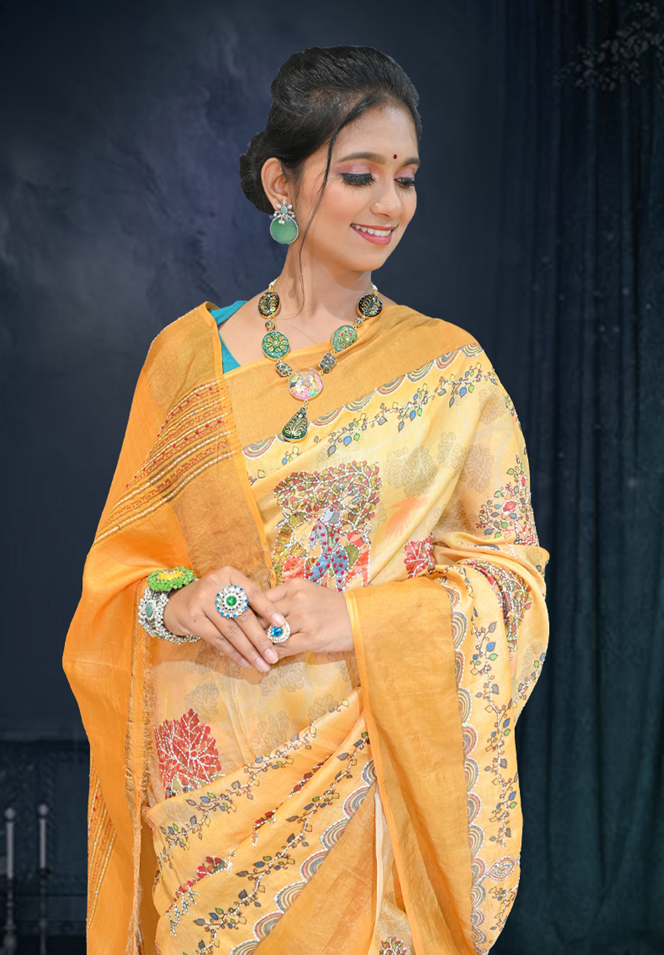 Pure Kantha stich Saree With Blouse Piece – Peach