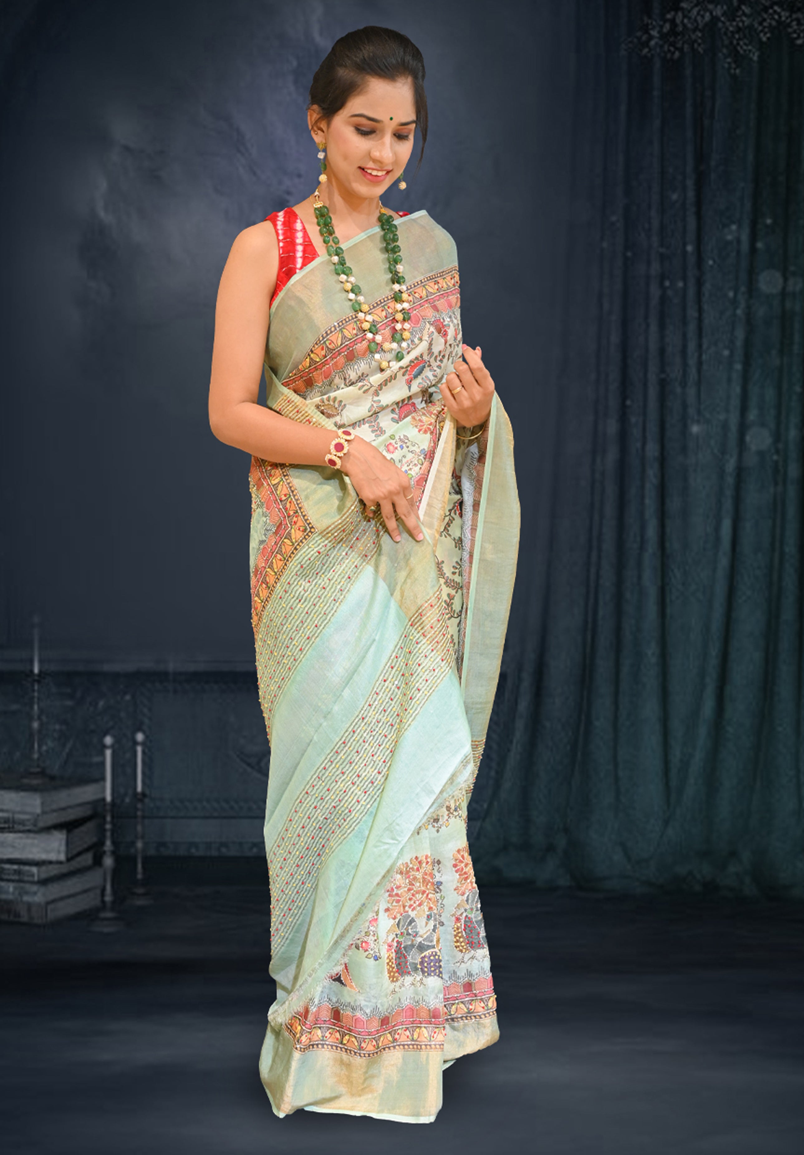 Pure Kantha stich Saree With Blouse Piece – Tea