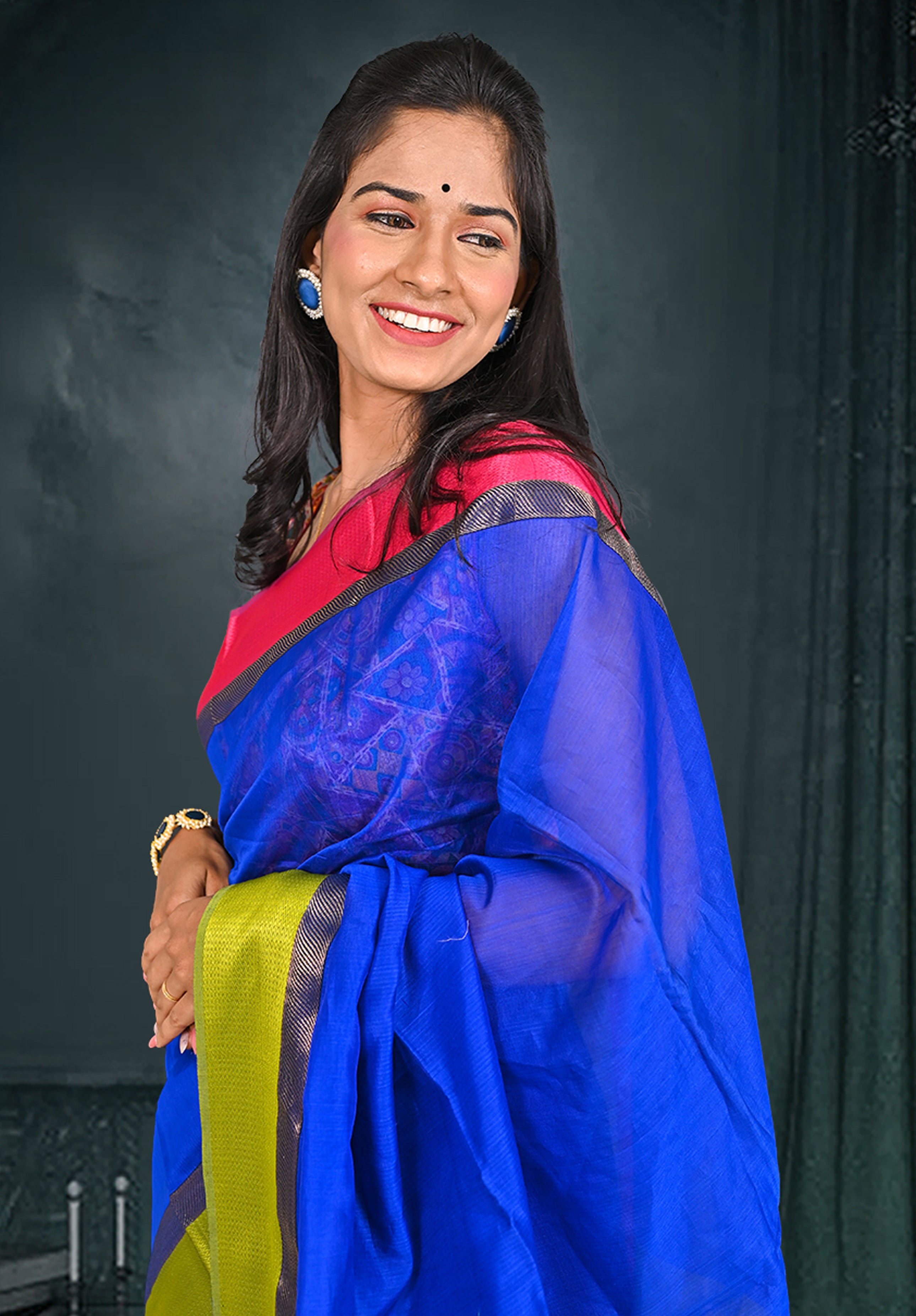 Pure Maheshwari Saree With Blouse Piece – Blue