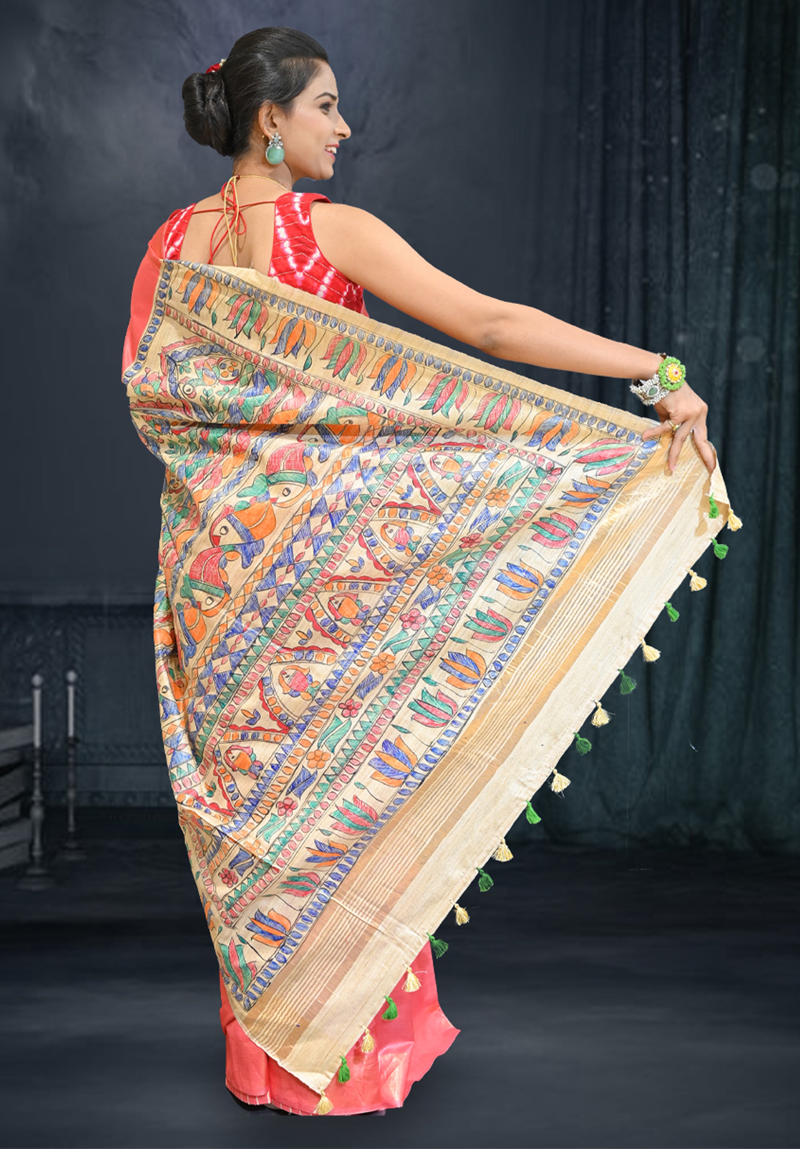 Pure Madhubani Saree With Blouse Piece – Pink