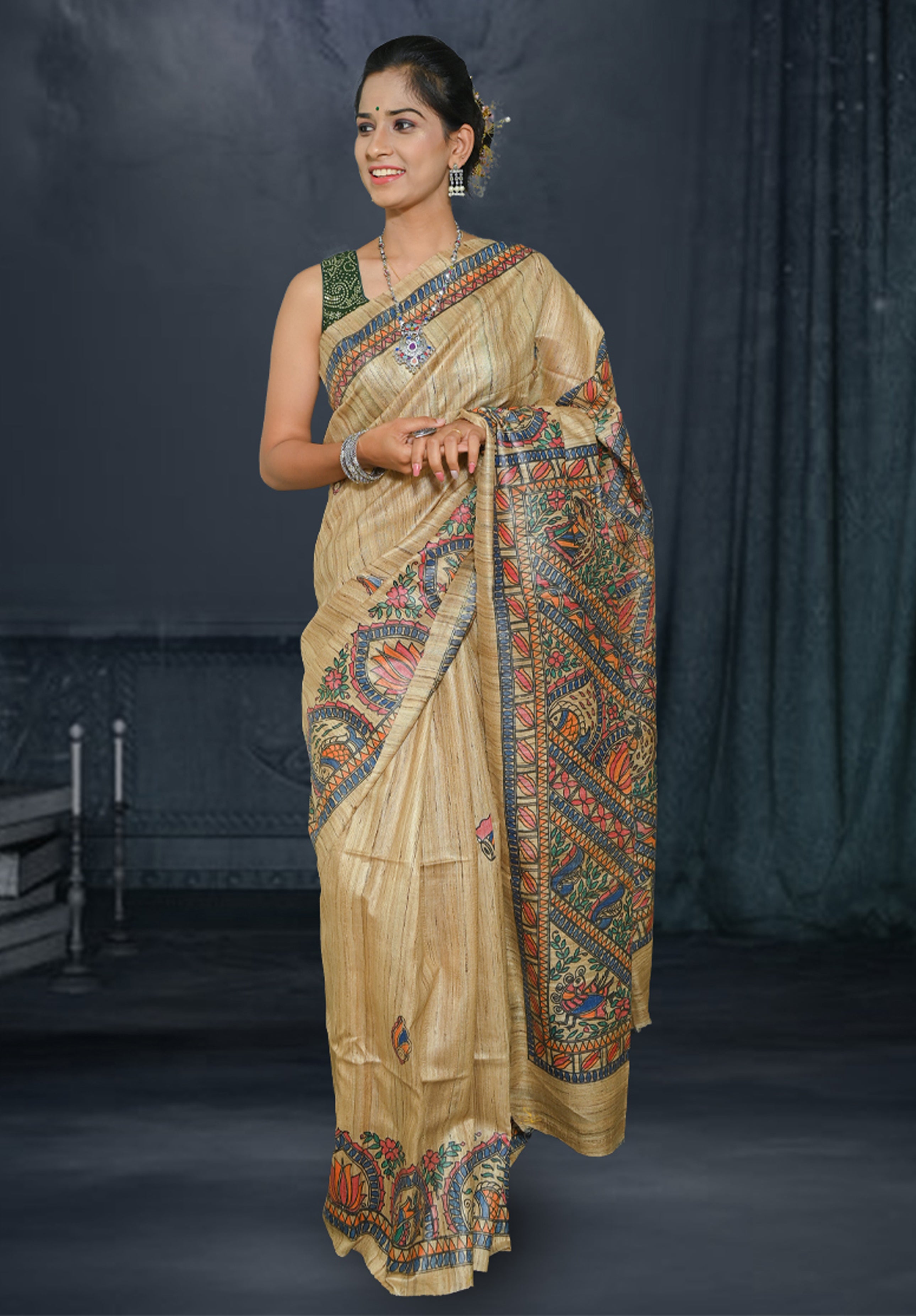 Pure Madhubani Saree With Blouse Piece – Mustard