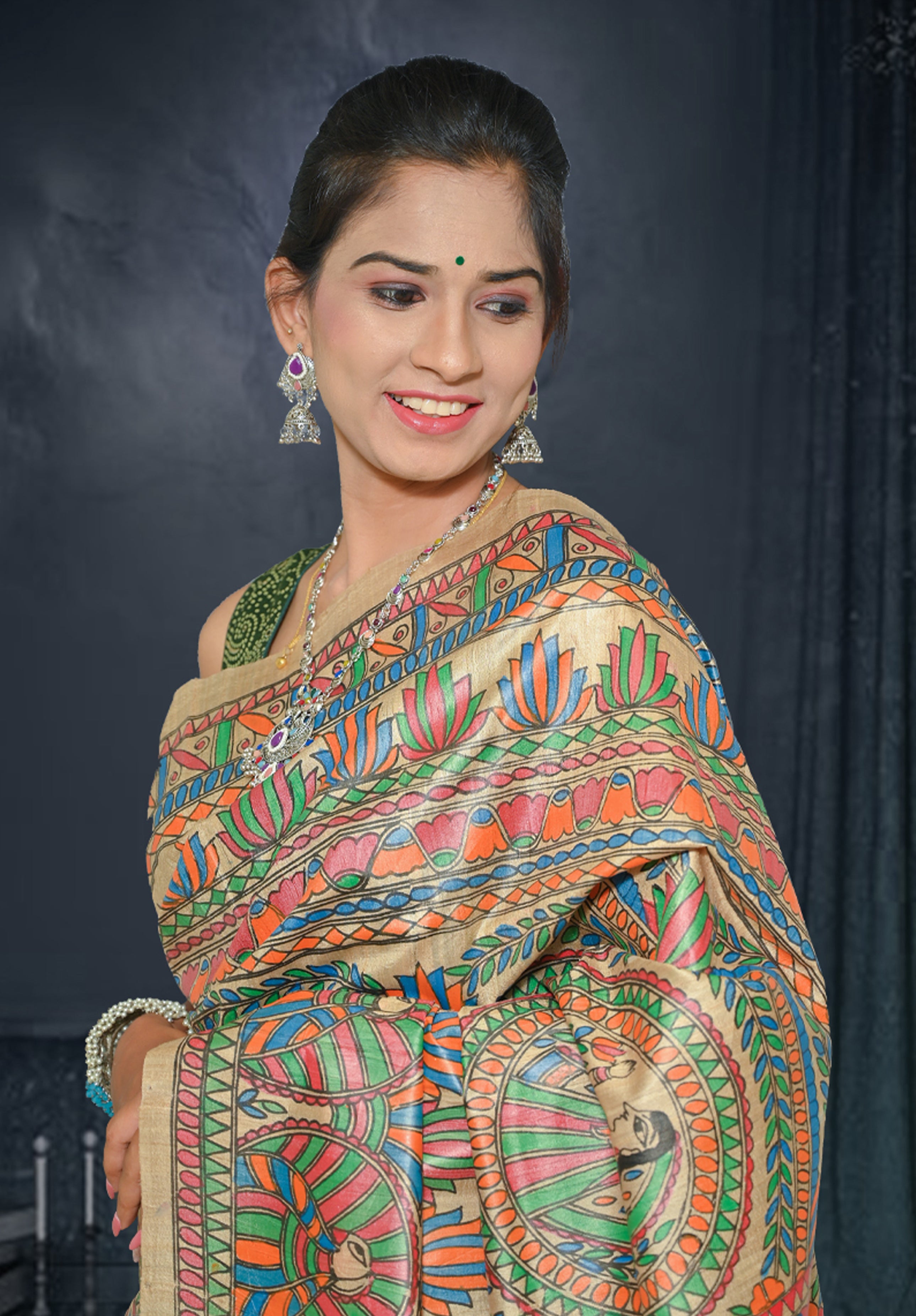 Pure Madhubani Saree With Blouse Piece – Cream