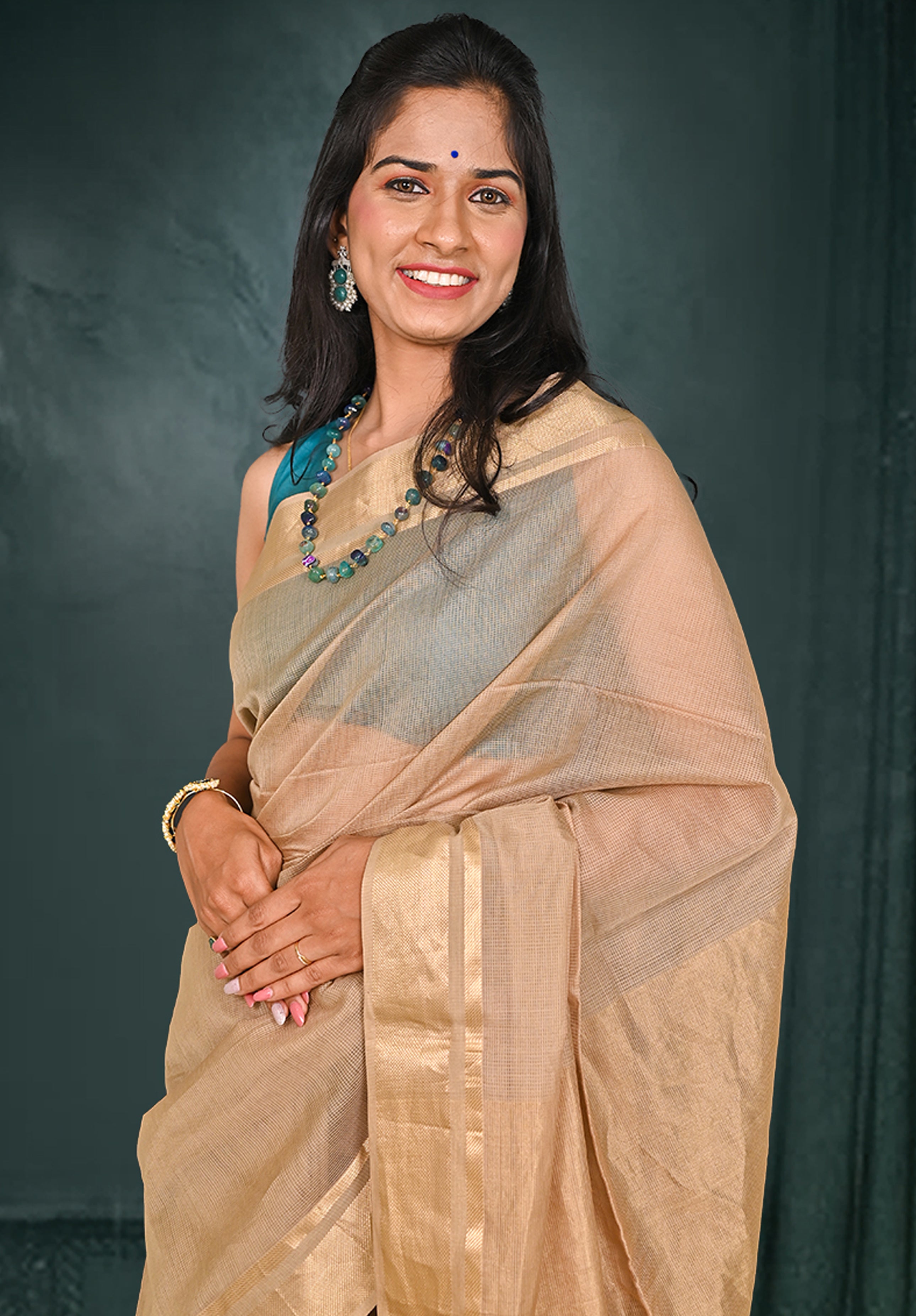 Pure Maheshwari Saree With Blouse Piece – Fawn
