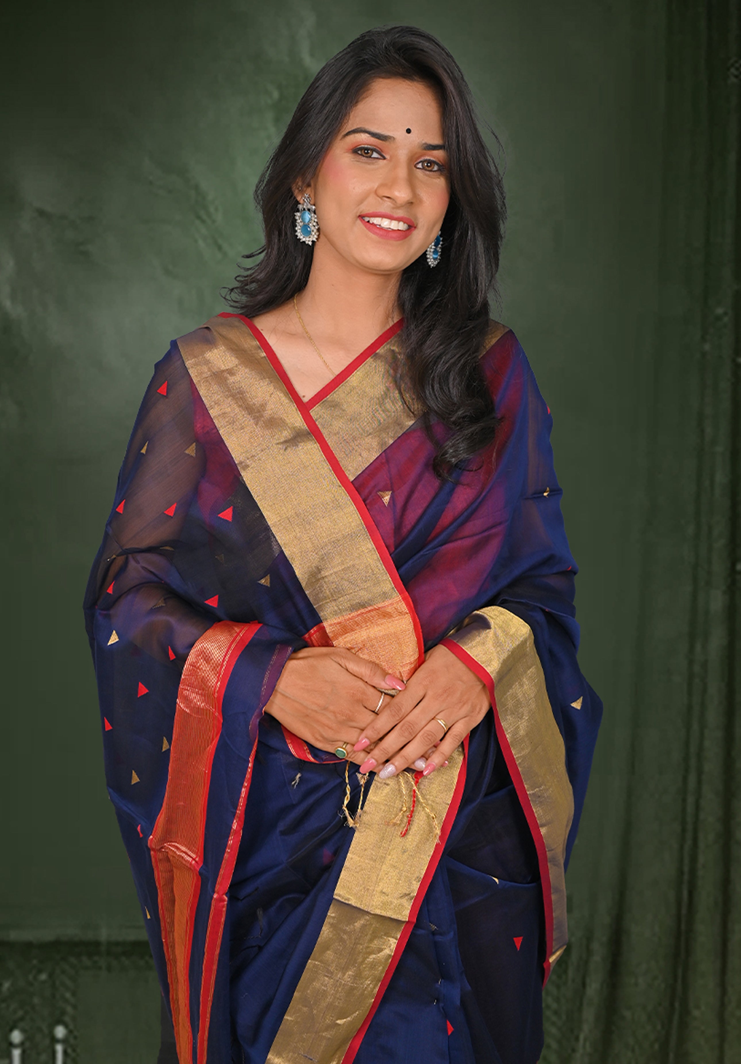 Pure Maheshwari Saree With Blouse Piece – Primary Blue
