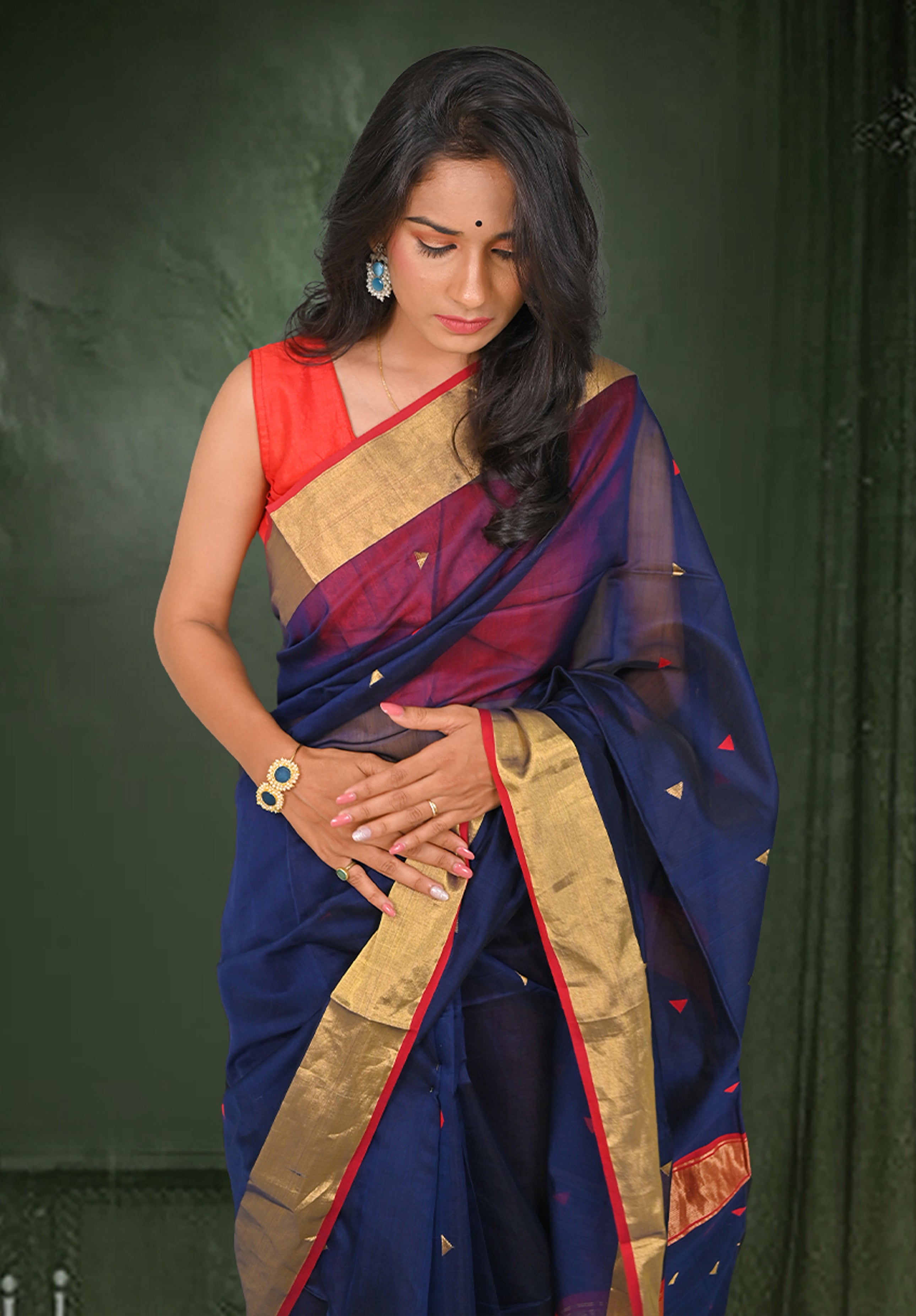 Pure Maheshwari Saree With Blouse Piece – Primary Blue