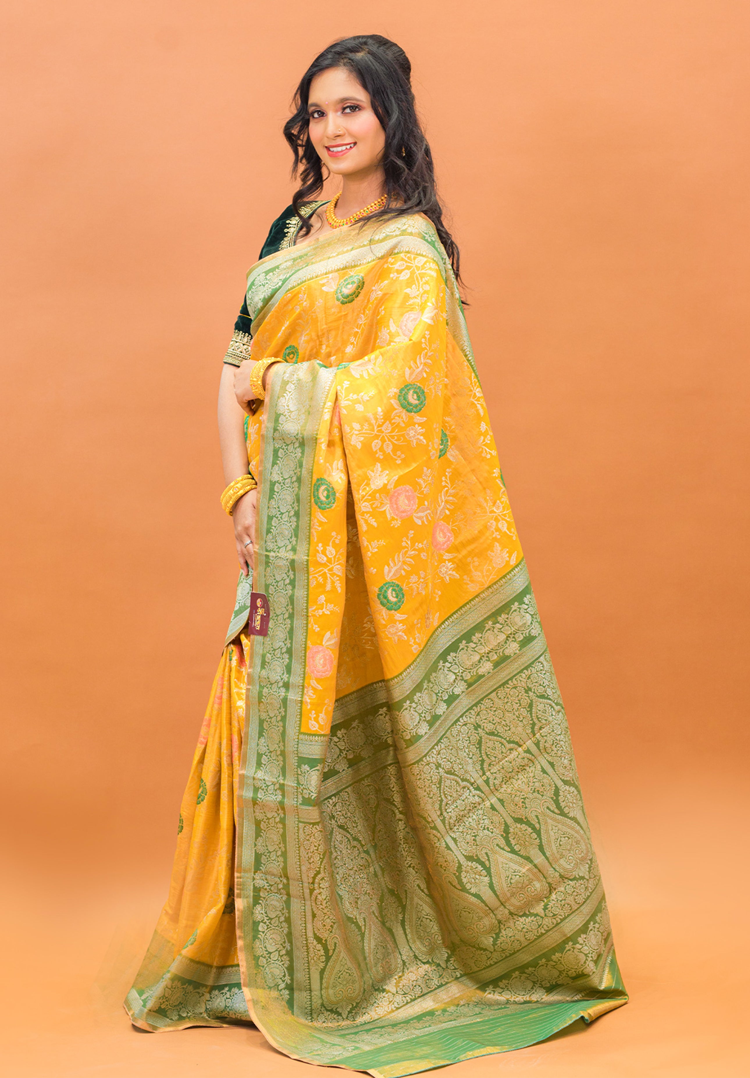 Pure Tissue Kanjivaram Silk Saree With Blouse Piece- Yellow