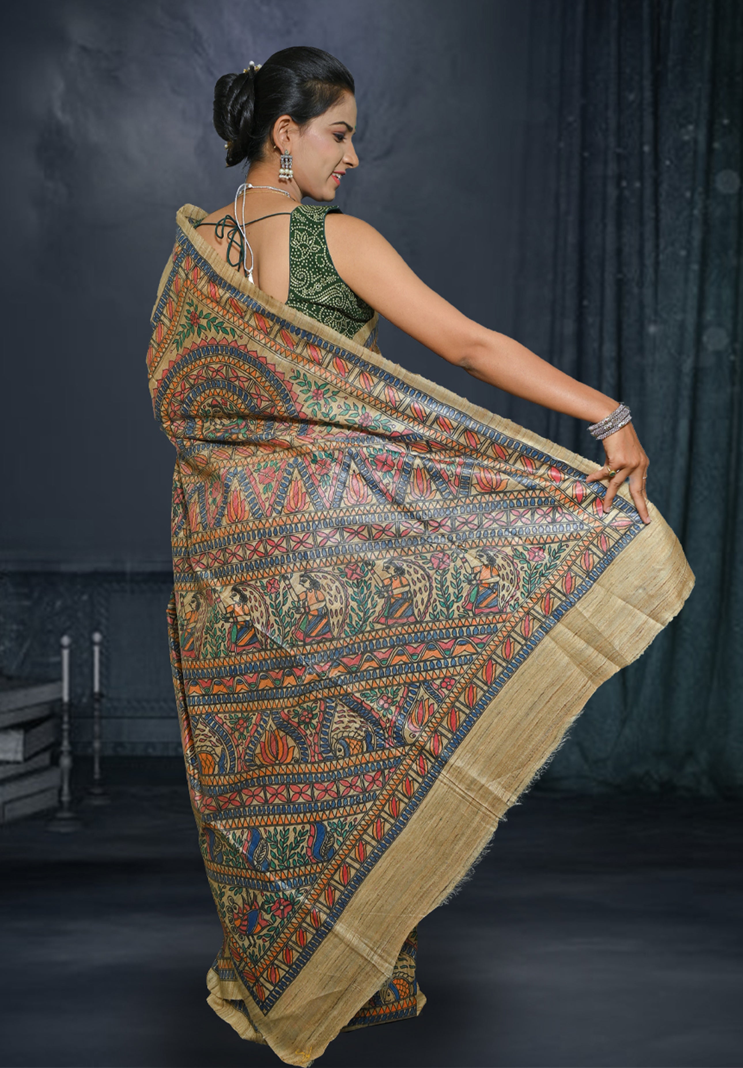 Pure Madhubani Saree With Blouse Piece – Mustard