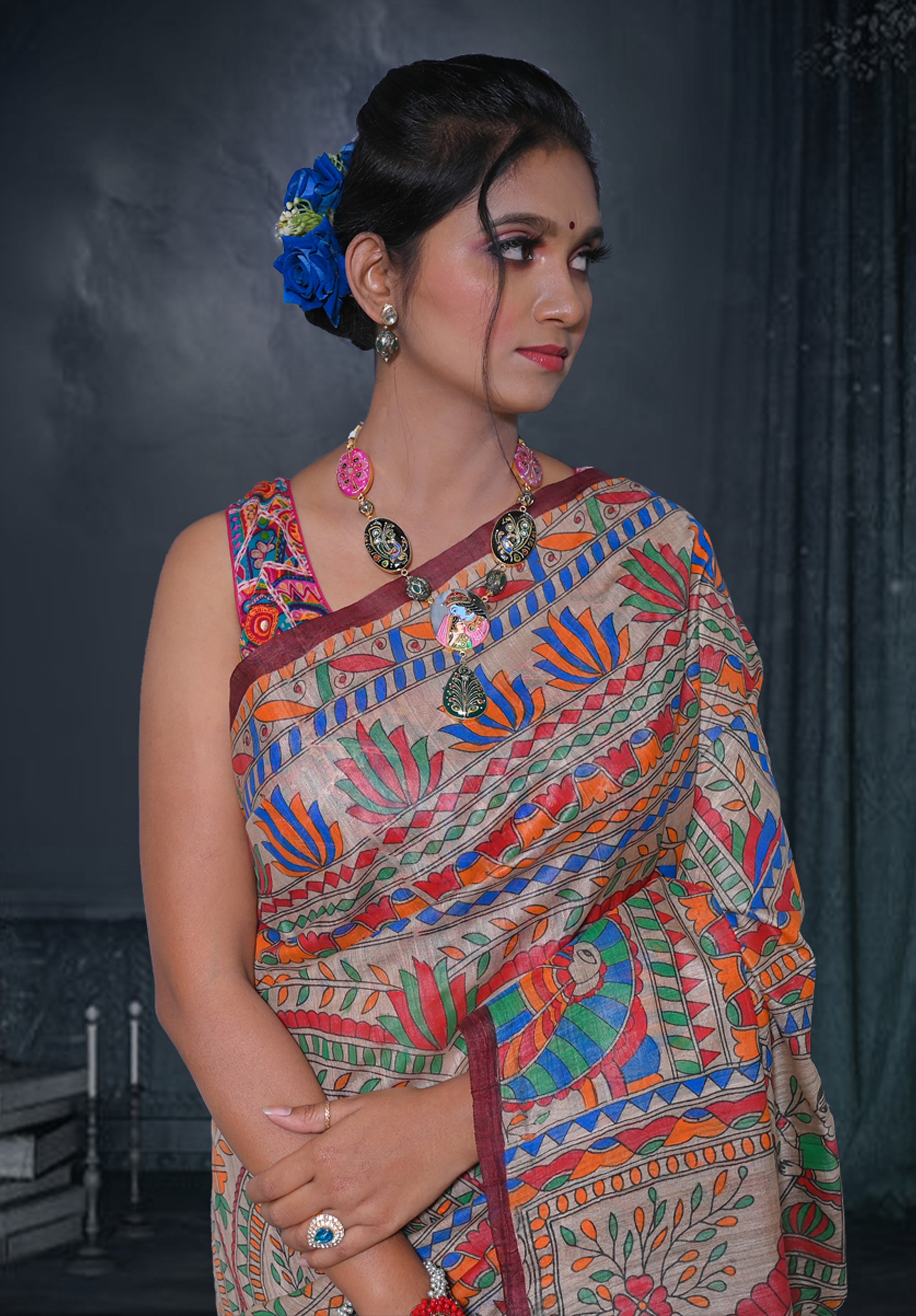 Pure Madhubani Saree With Blouse Piece – Brown