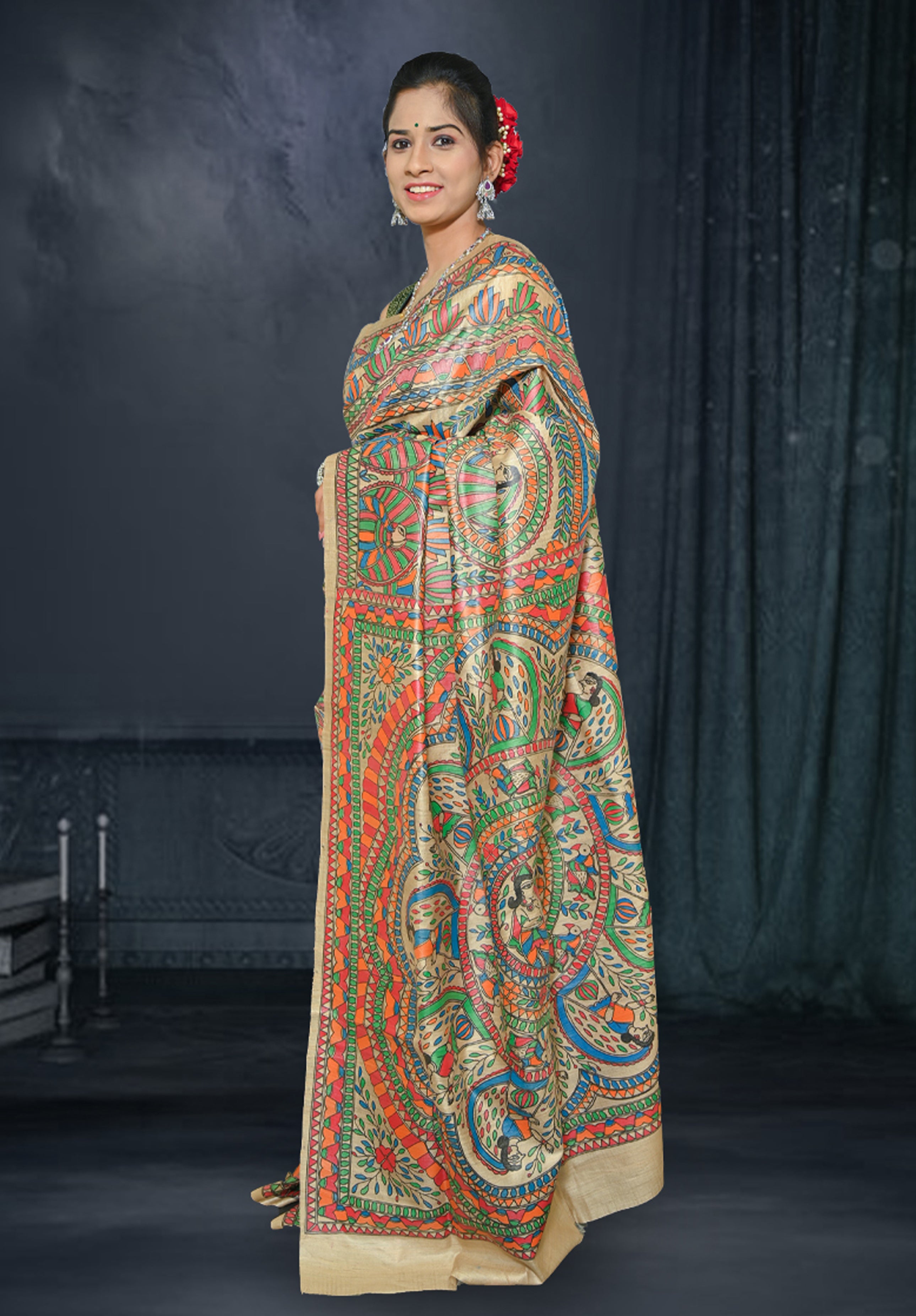Pure Madhubani Saree With Blouse Piece – Cream