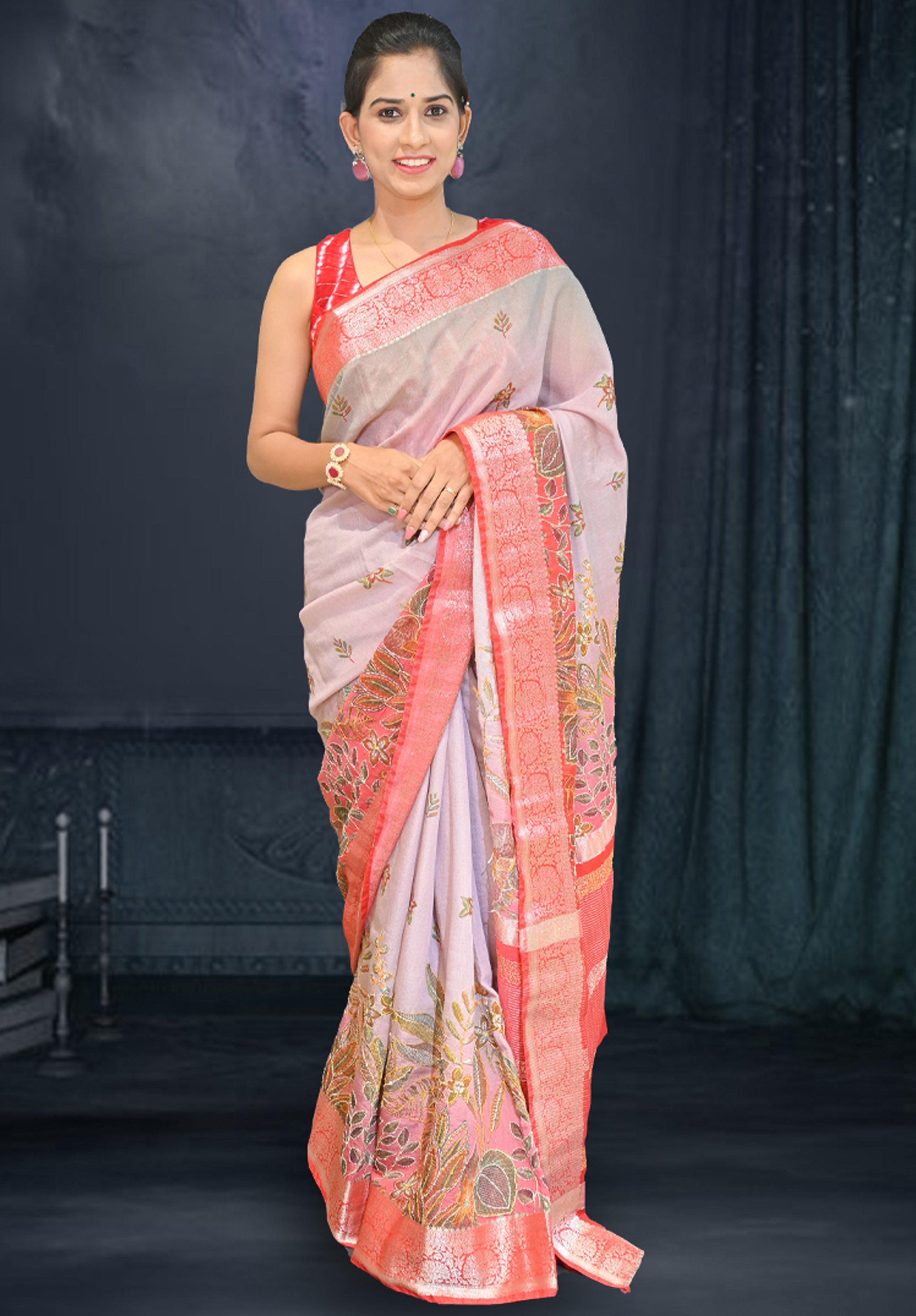 Pure Kantha stich Saree With Blouse Piece – Gray