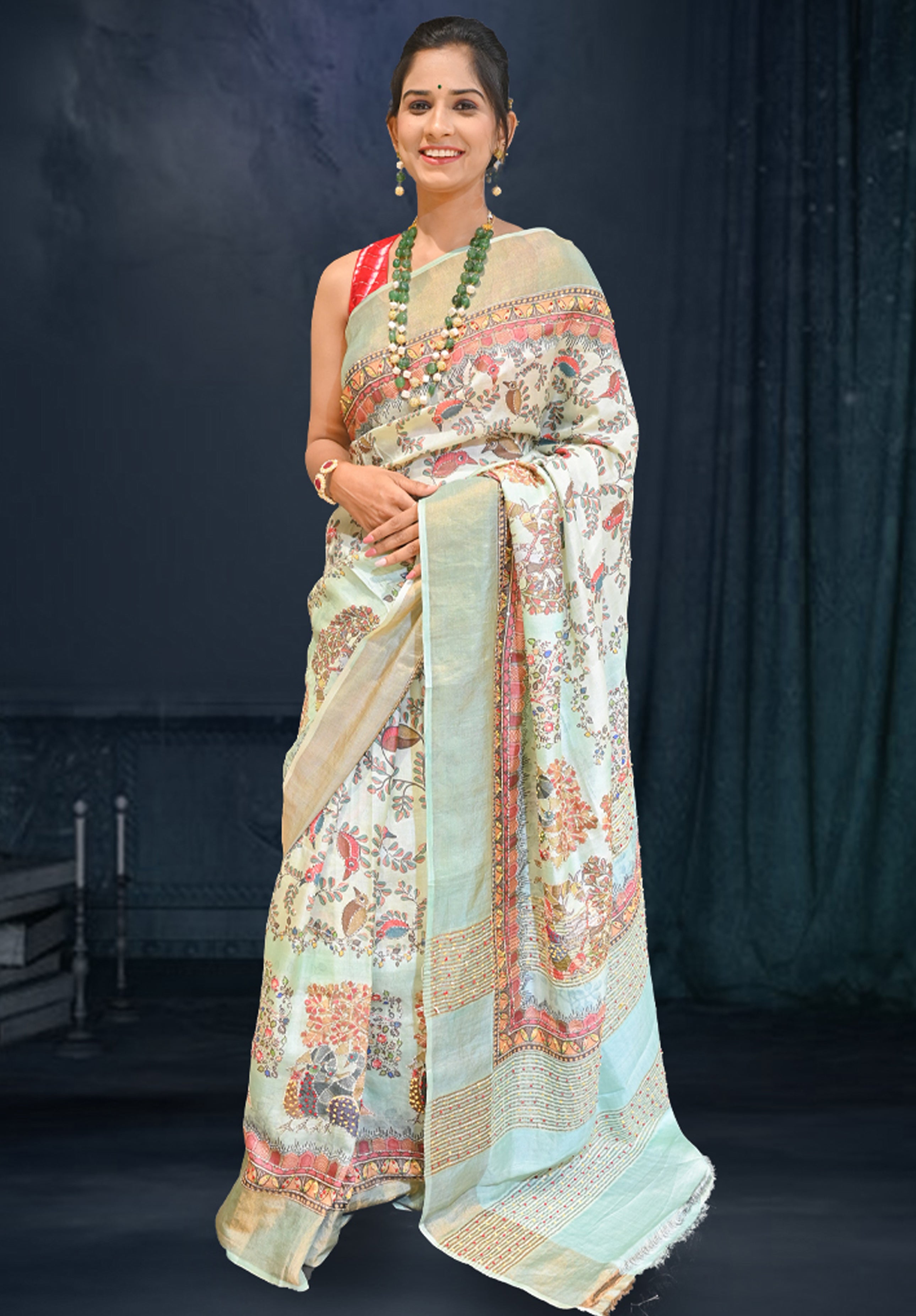 Pure Kantha stich Saree With Blouse Piece – Tea