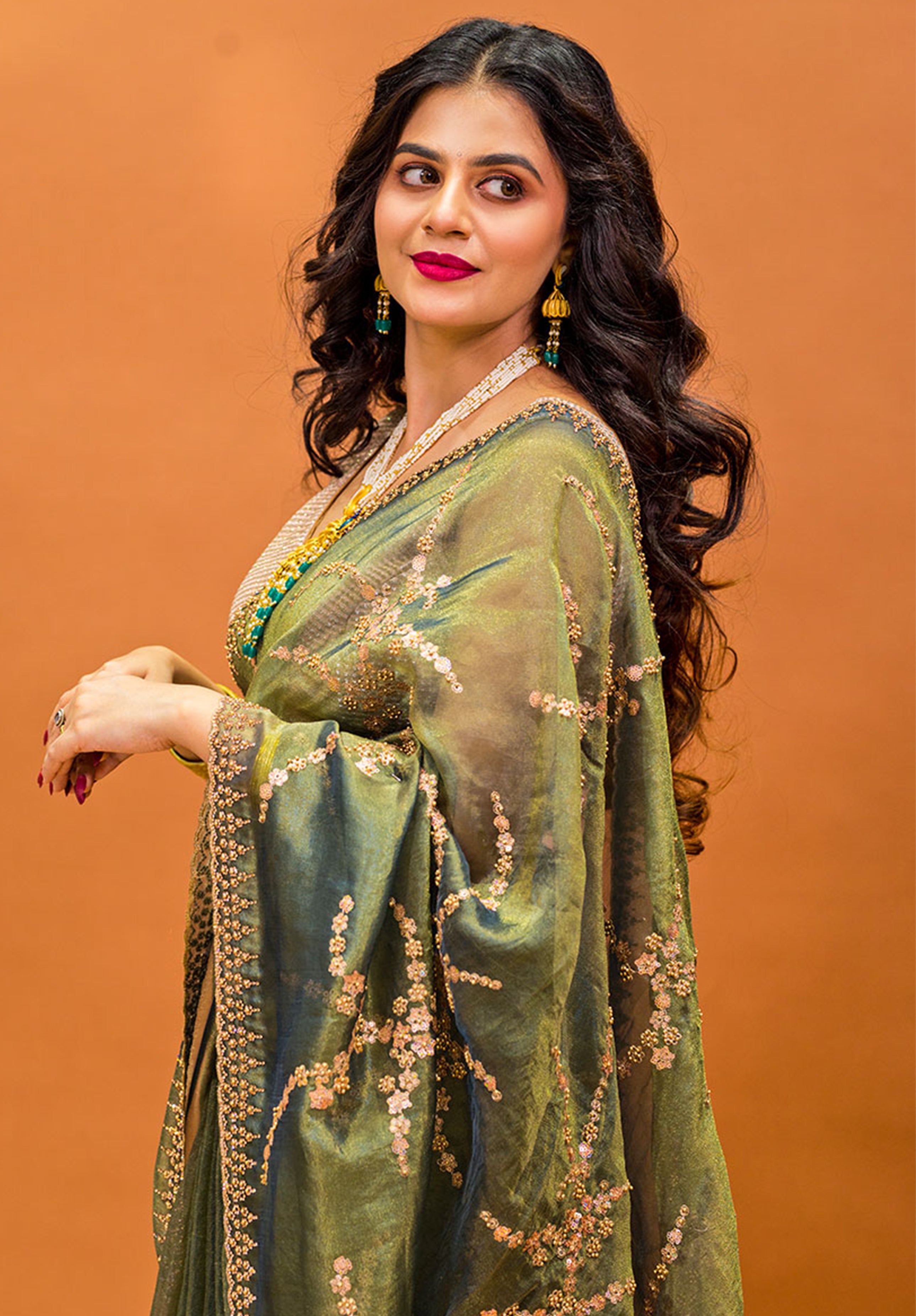 Women’s Woven Design Pure Organza Saree With Blouse Piece- Green