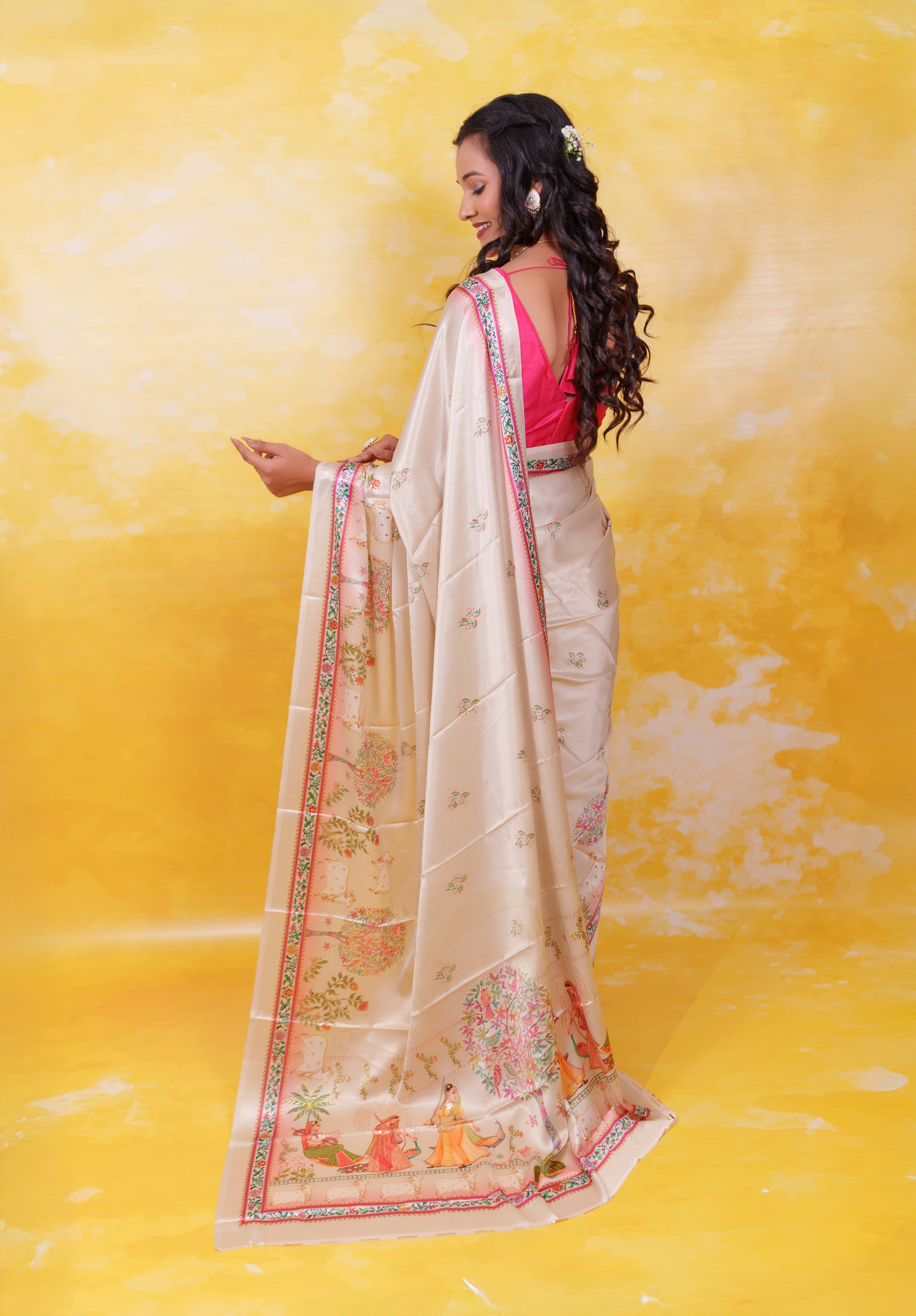 Women's Woven Fancy Satin silk Saree With Blouse Piece