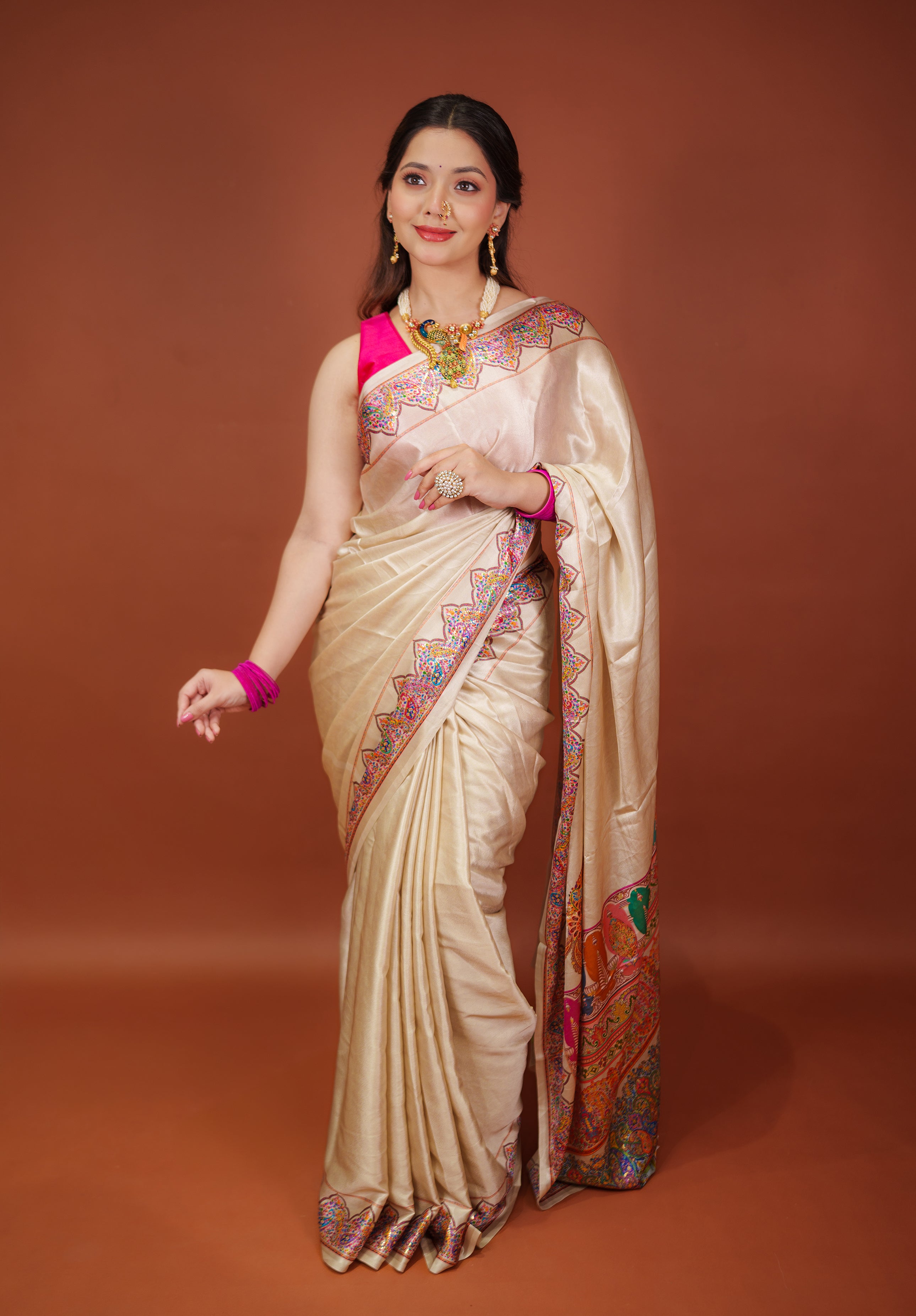 Women's Woven Fancy satin crap silk Saree With Blouse Piece
