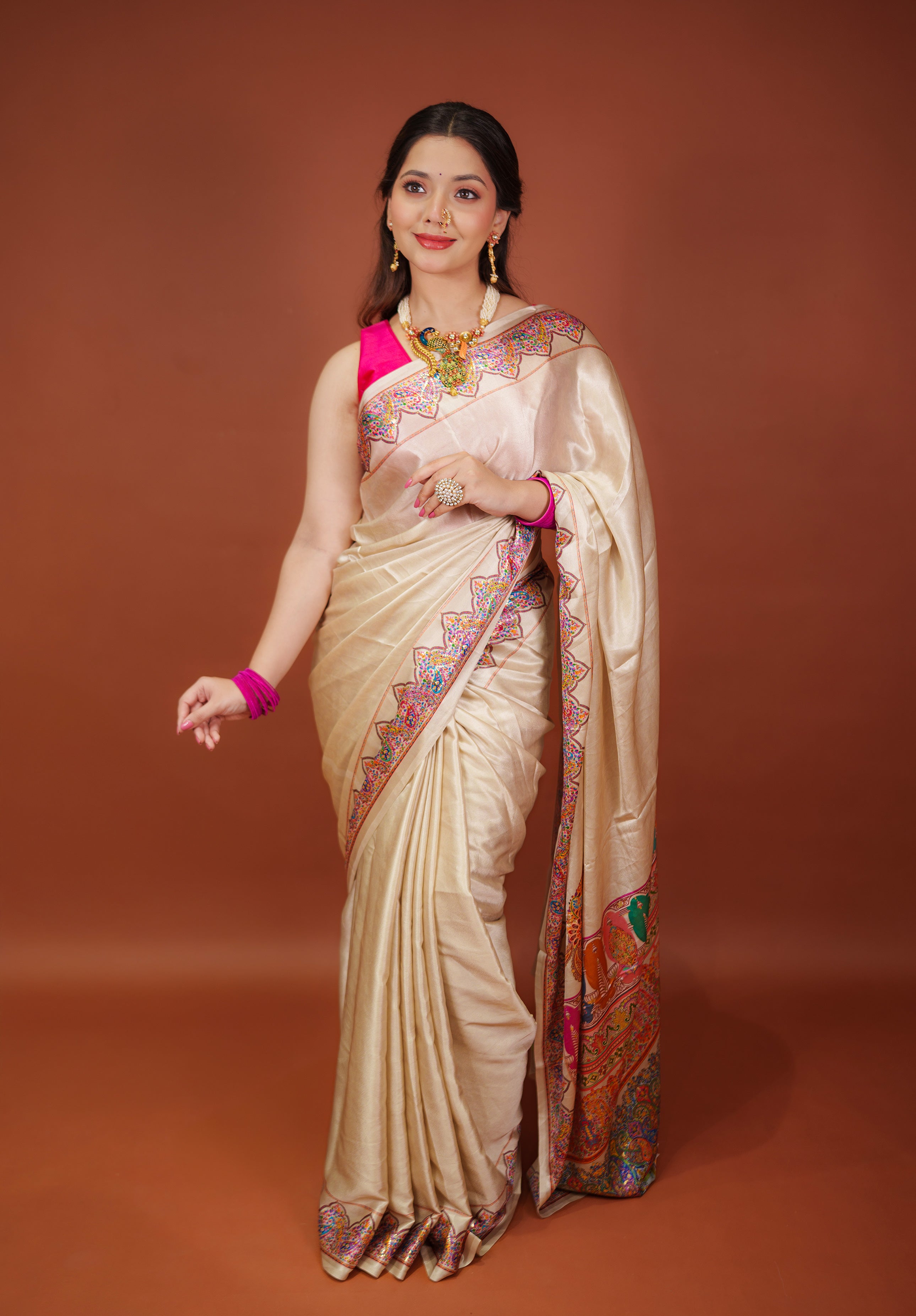Women's Woven Fancy satin crap silk Saree With Blouse Piece