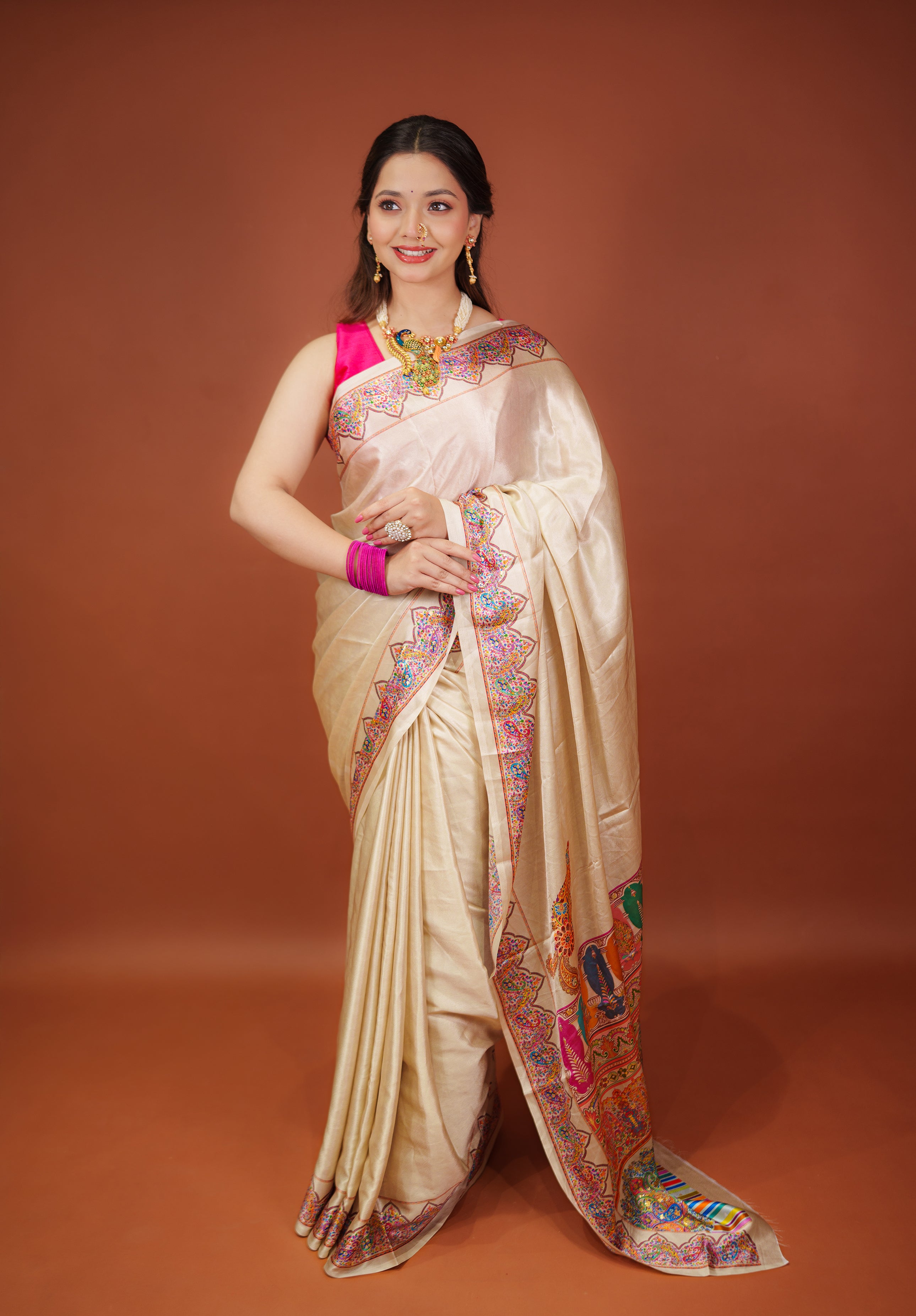 Women's Woven Fancy satin crap silk Saree With Blouse Piece