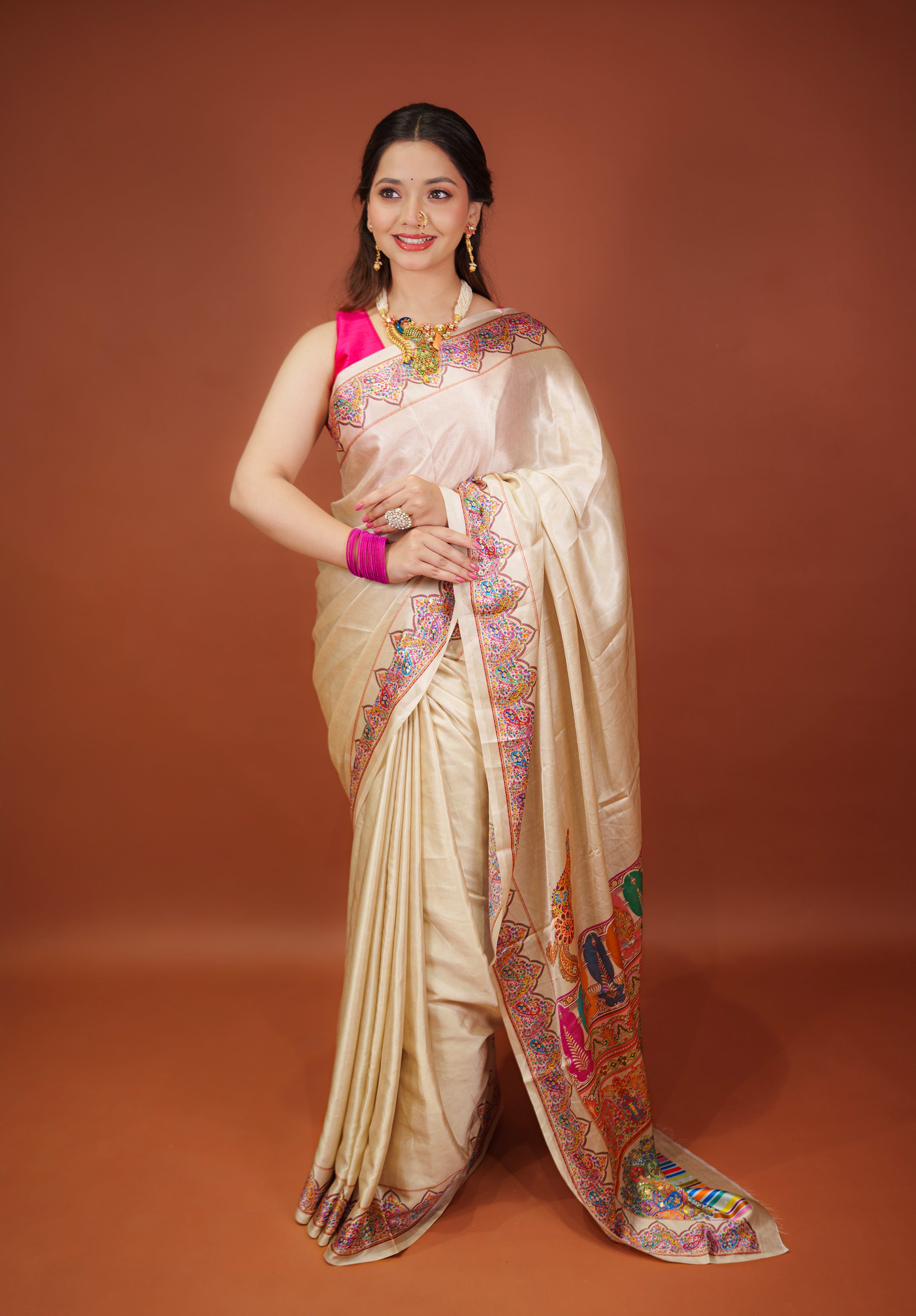 Women's Woven Fancy satin crap silk Saree With Blouse Piece