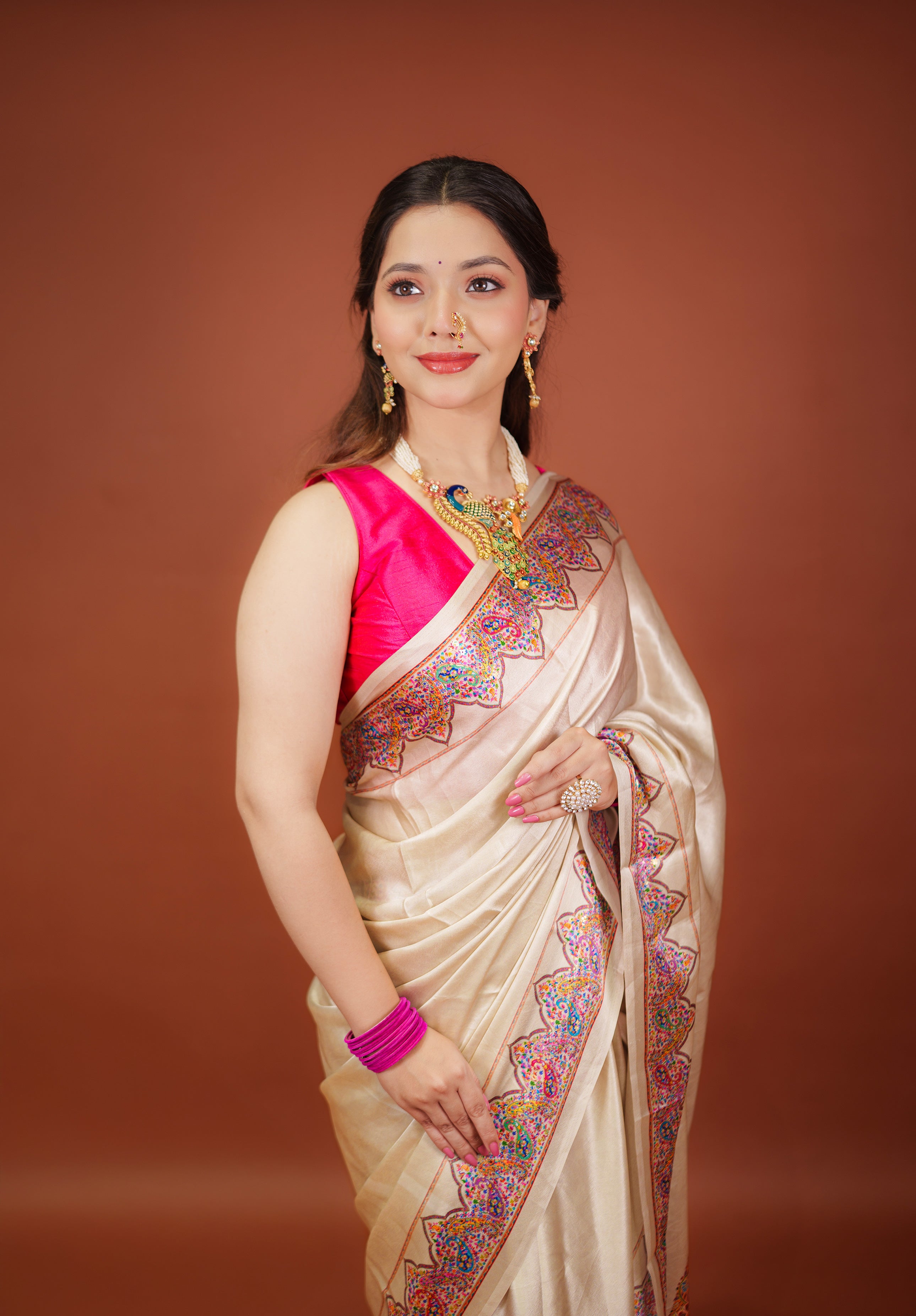 Women's Woven Fancy satin crap silk Saree With Blouse Piece