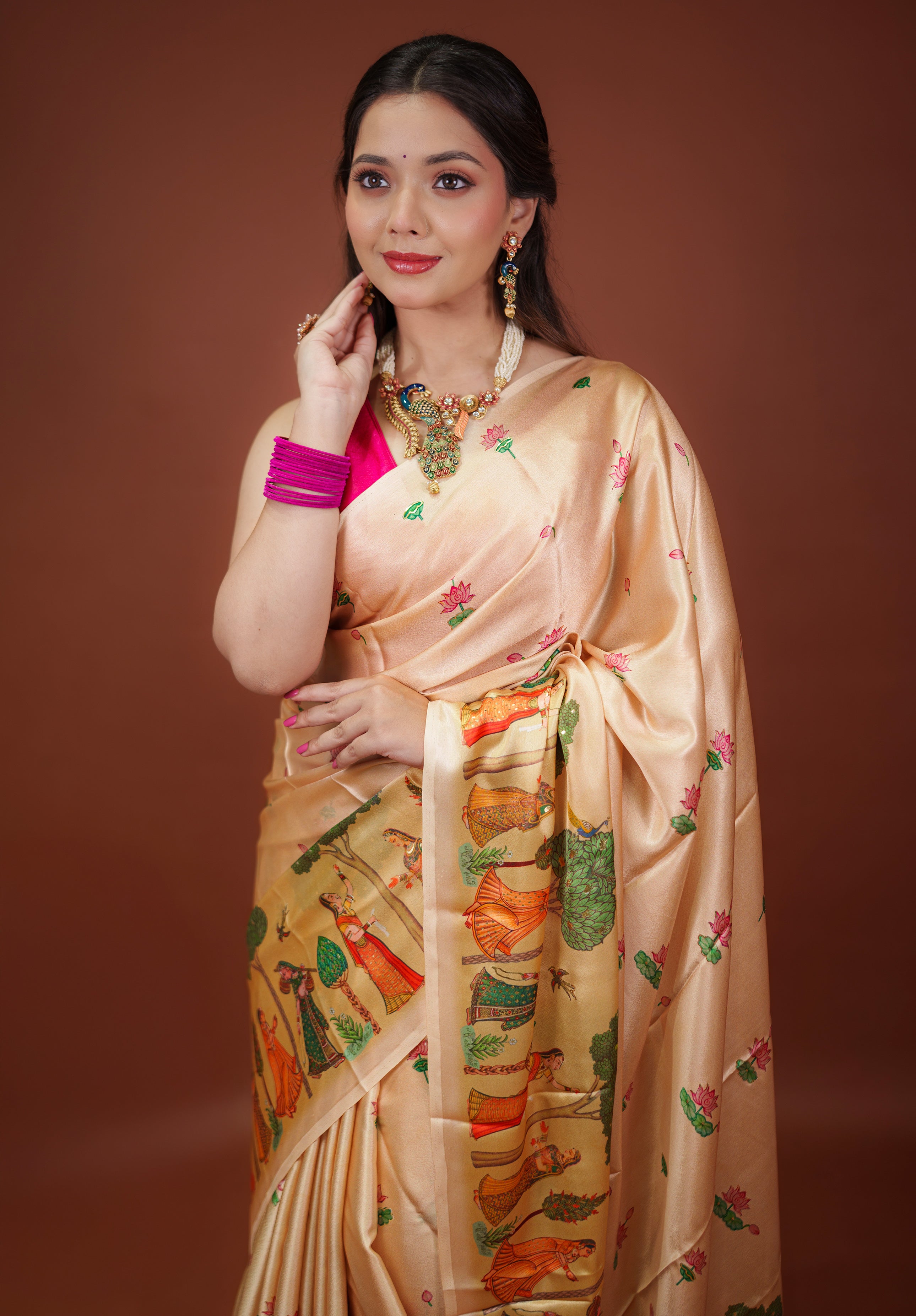 Women's Woven Fancy satin crap silk Saree With Blouse Piece
