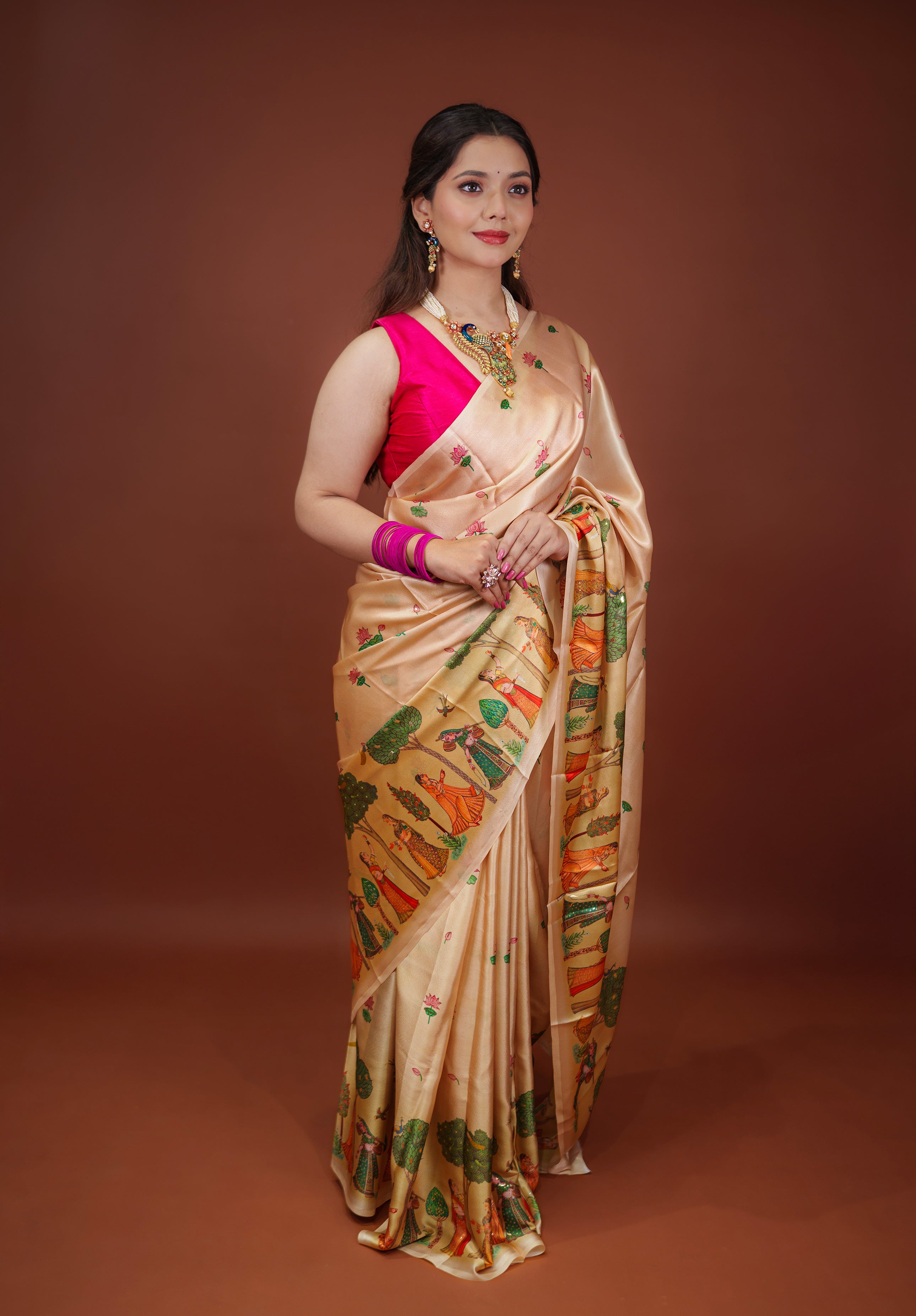 Women's Woven Fancy satin crap silk Saree With Blouse Piece