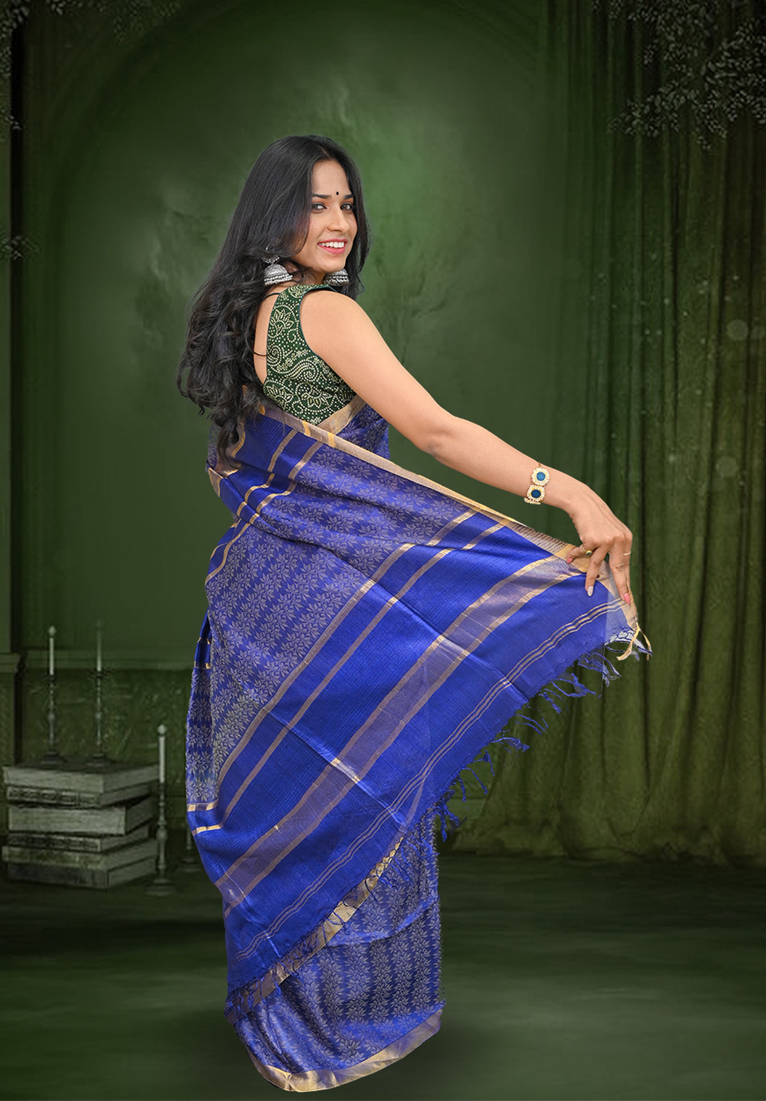 Kosa Pure silk Saree With Blouse Piece – Blue