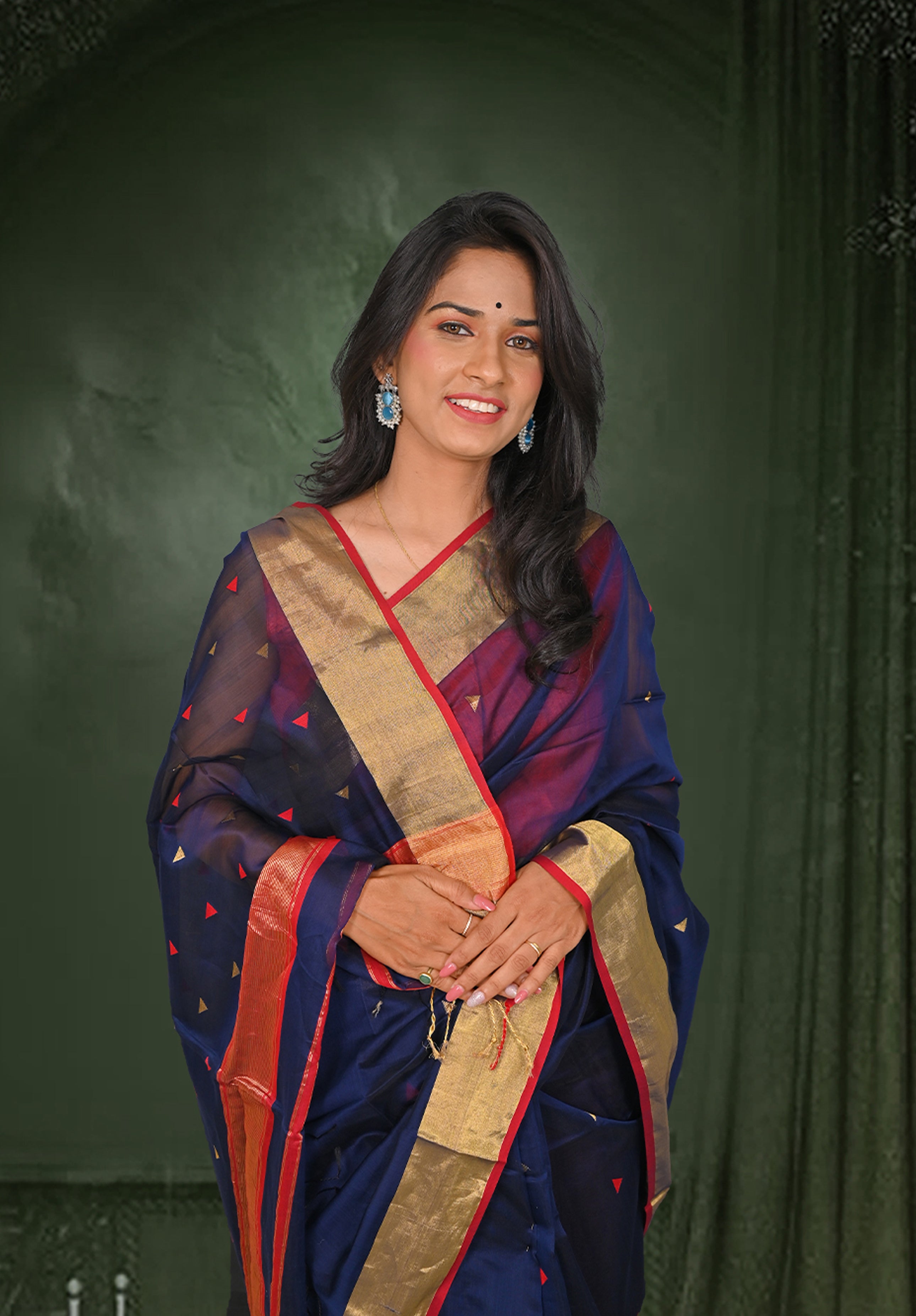 Pure Maheshwari Saree With Blouse Piece – Primary Blue