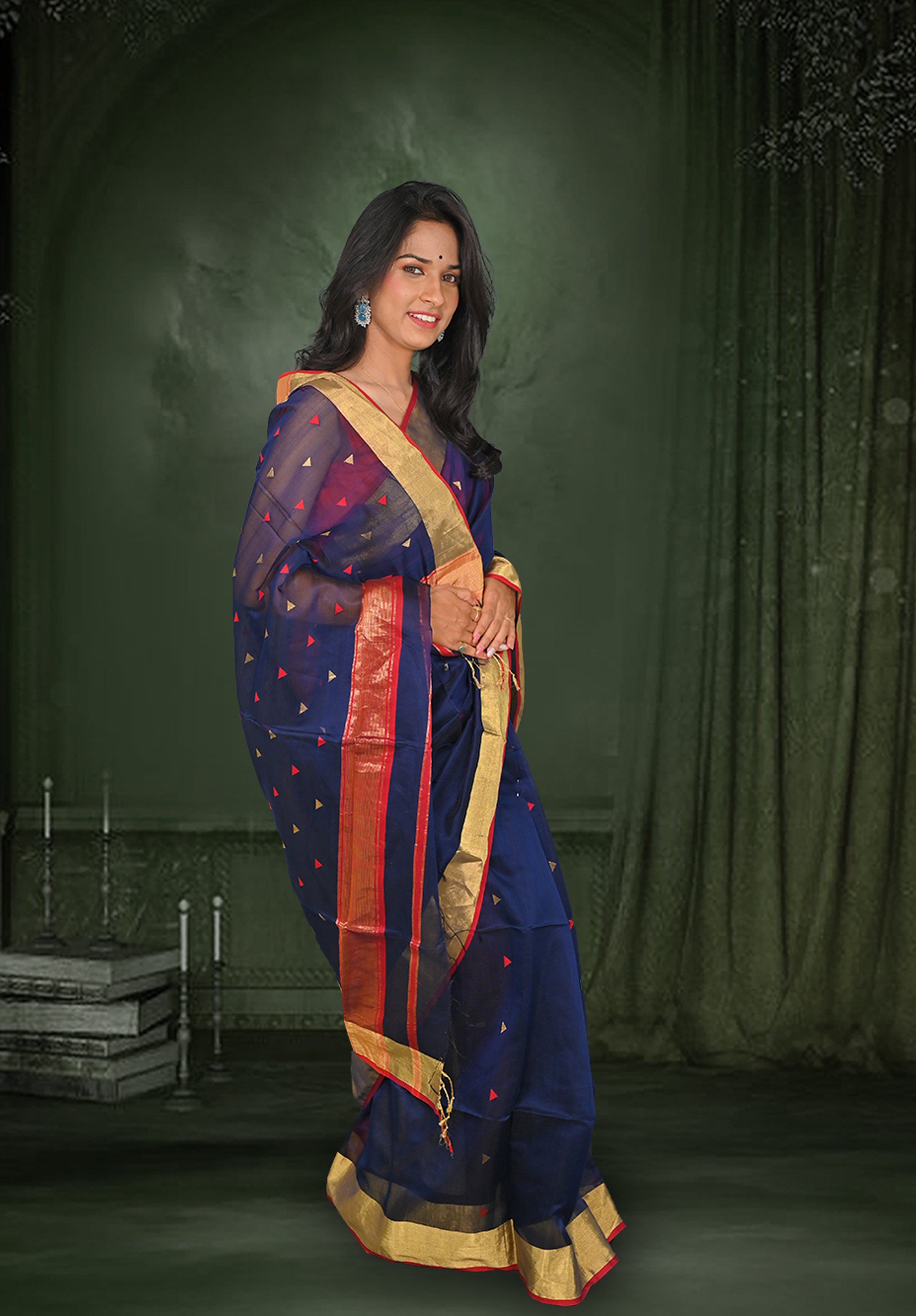Pure Maheshwari Saree With Blouse Piece – Primary Blue