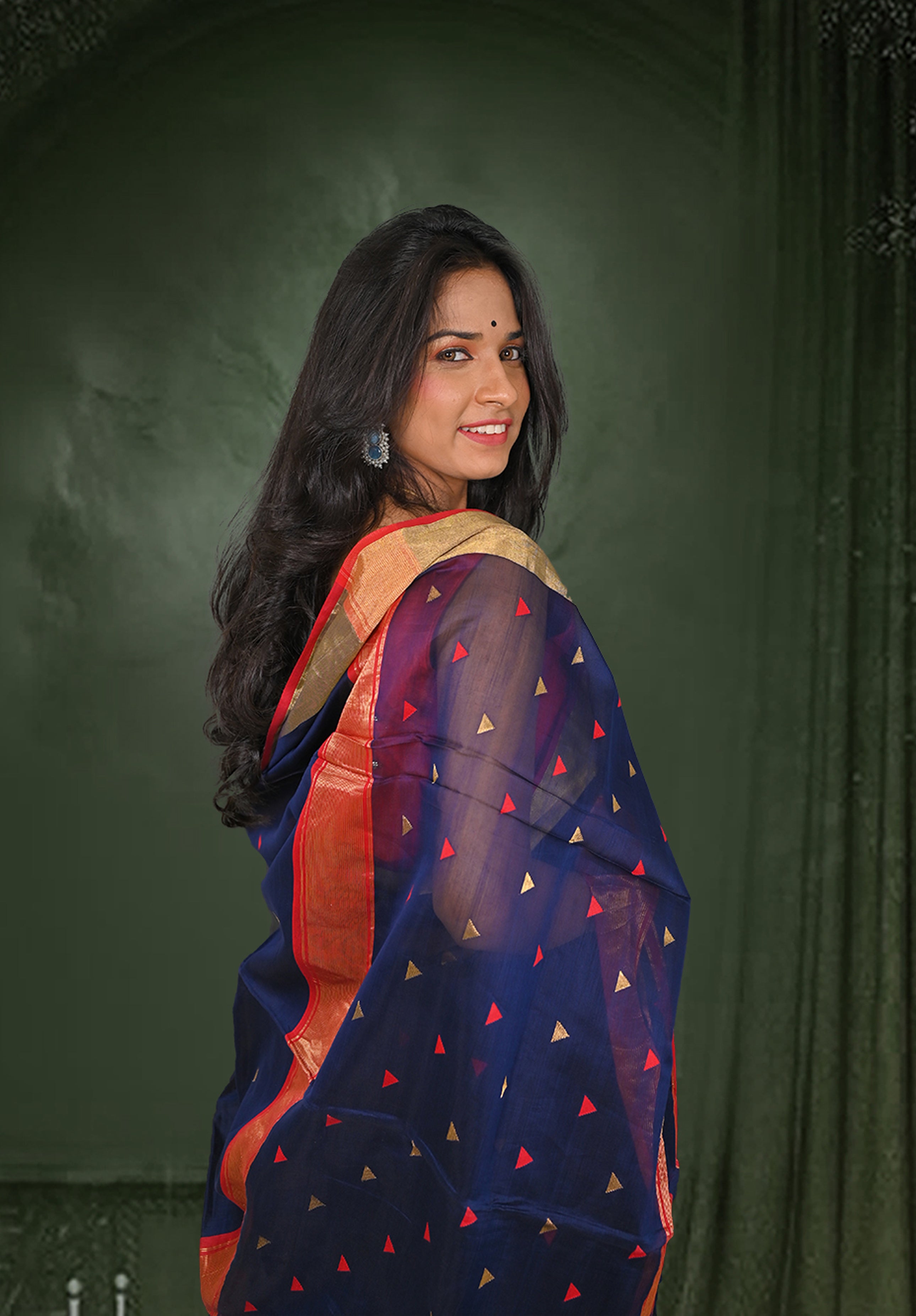 Pure Maheshwari Saree With Blouse Piece – Primary Blue