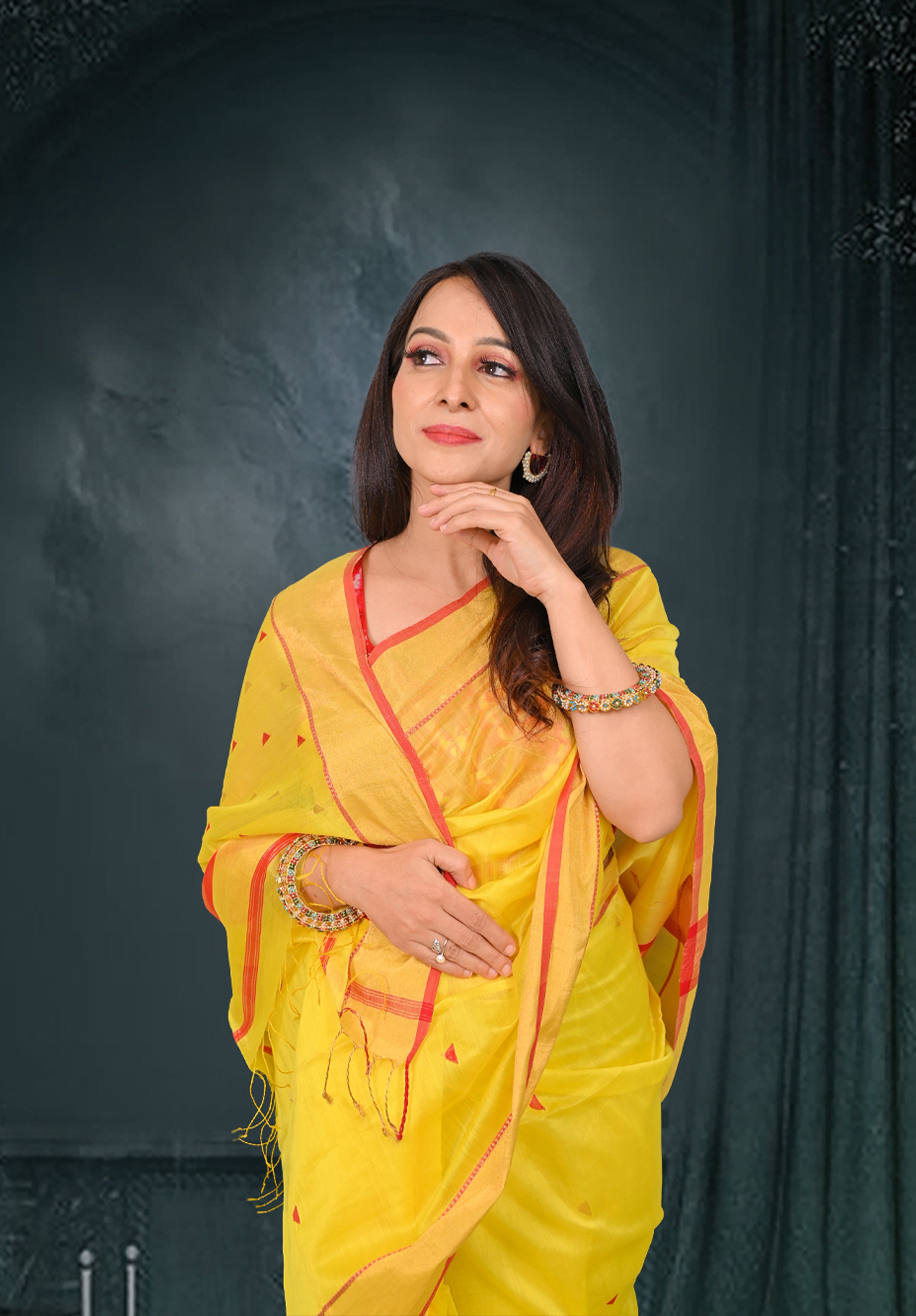 Pure Maheshwari Saree With Blouse Piece – Yellow
