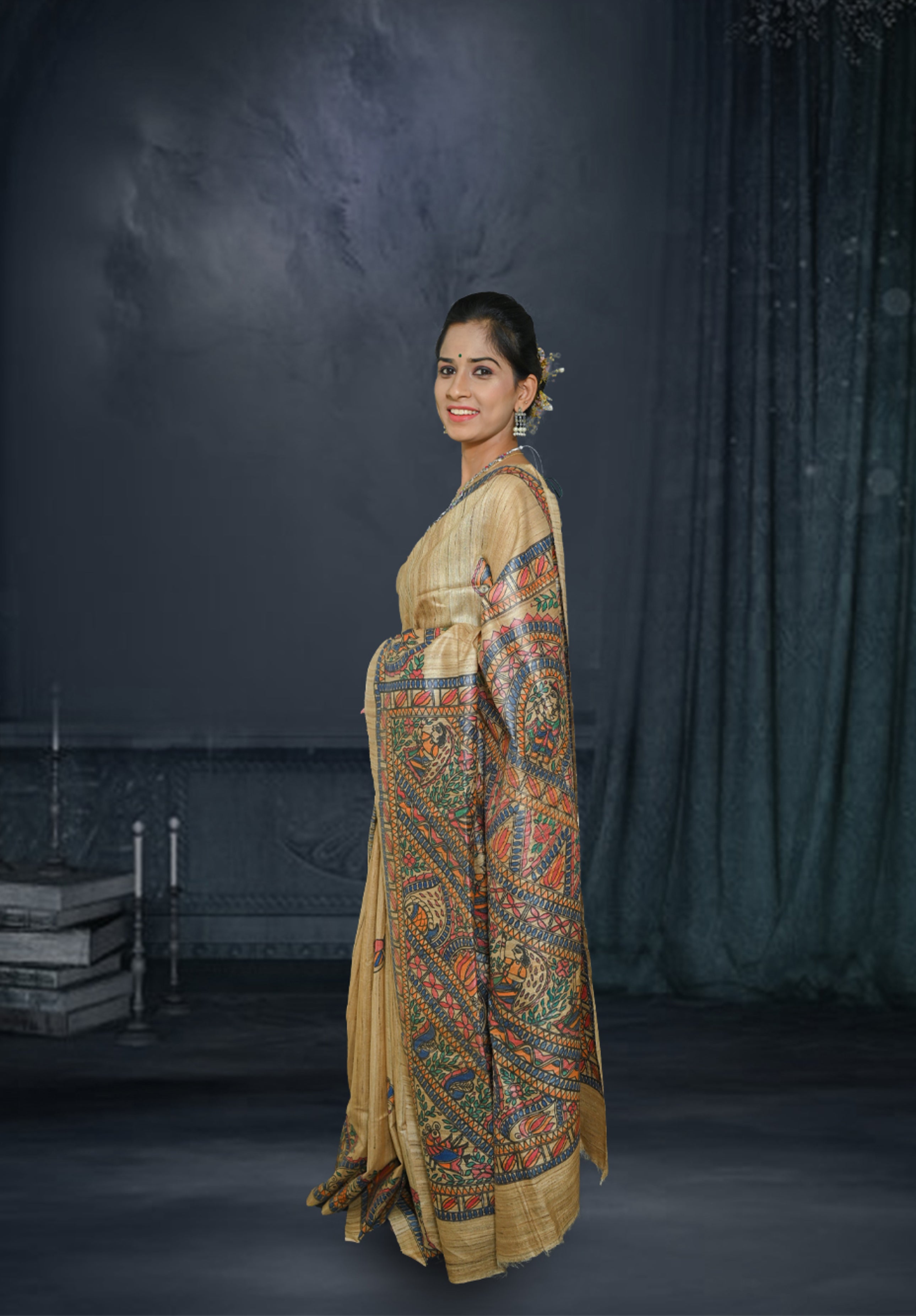 Pure Madhubani Saree With Blouse Piece – Mustard