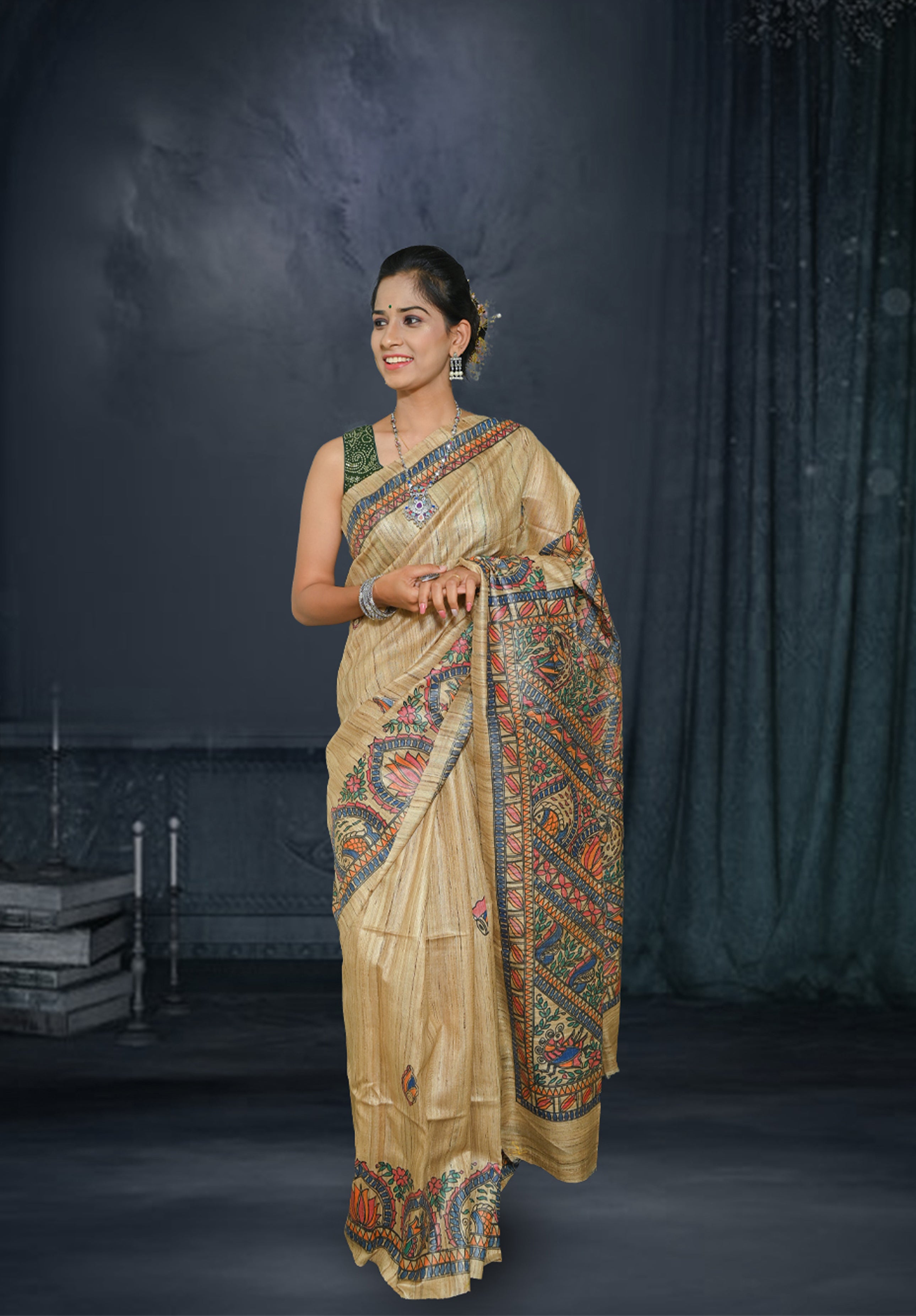 Pure Madhubani Saree With Blouse Piece – Mustard
