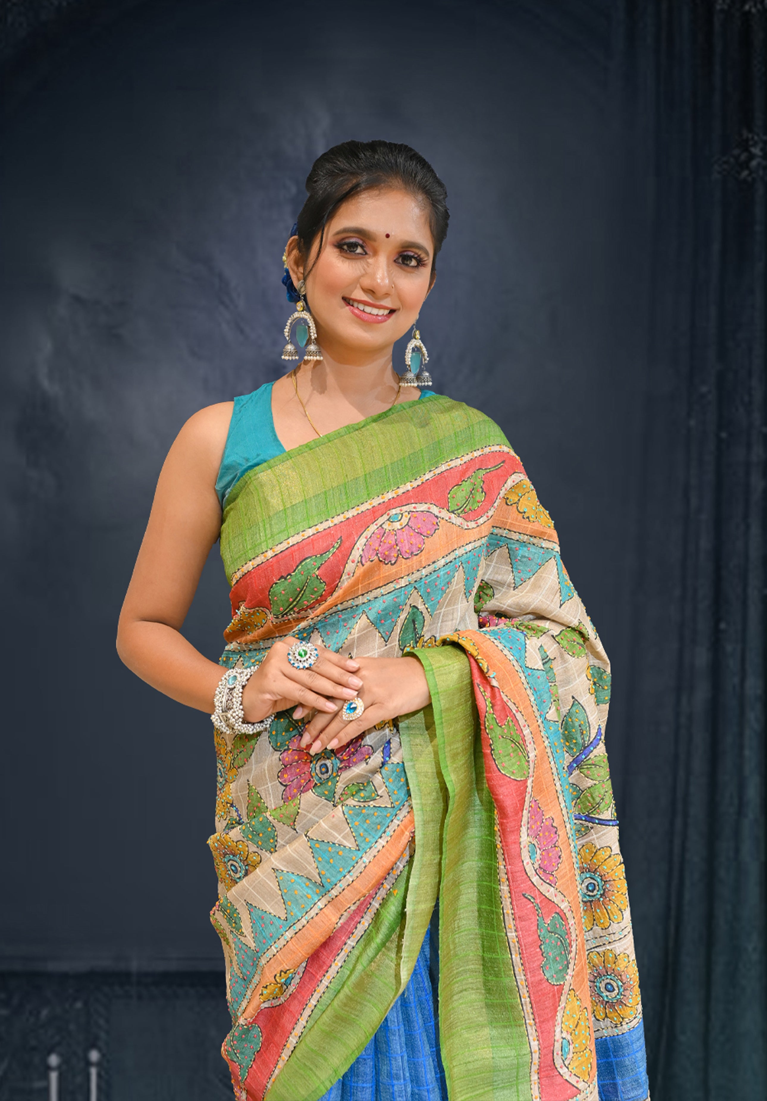 Pure Kantha stich Saree With Blouse Piece – Blue