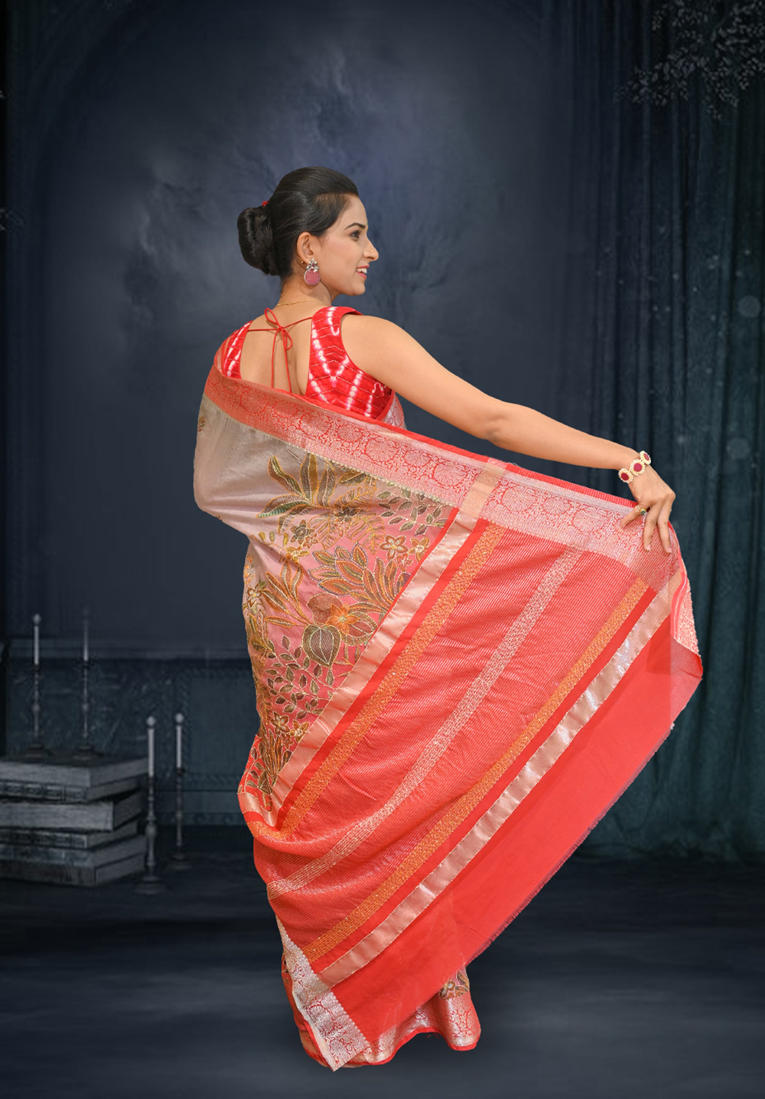 Pure Kantha stich Saree With Blouse Piece – Gray