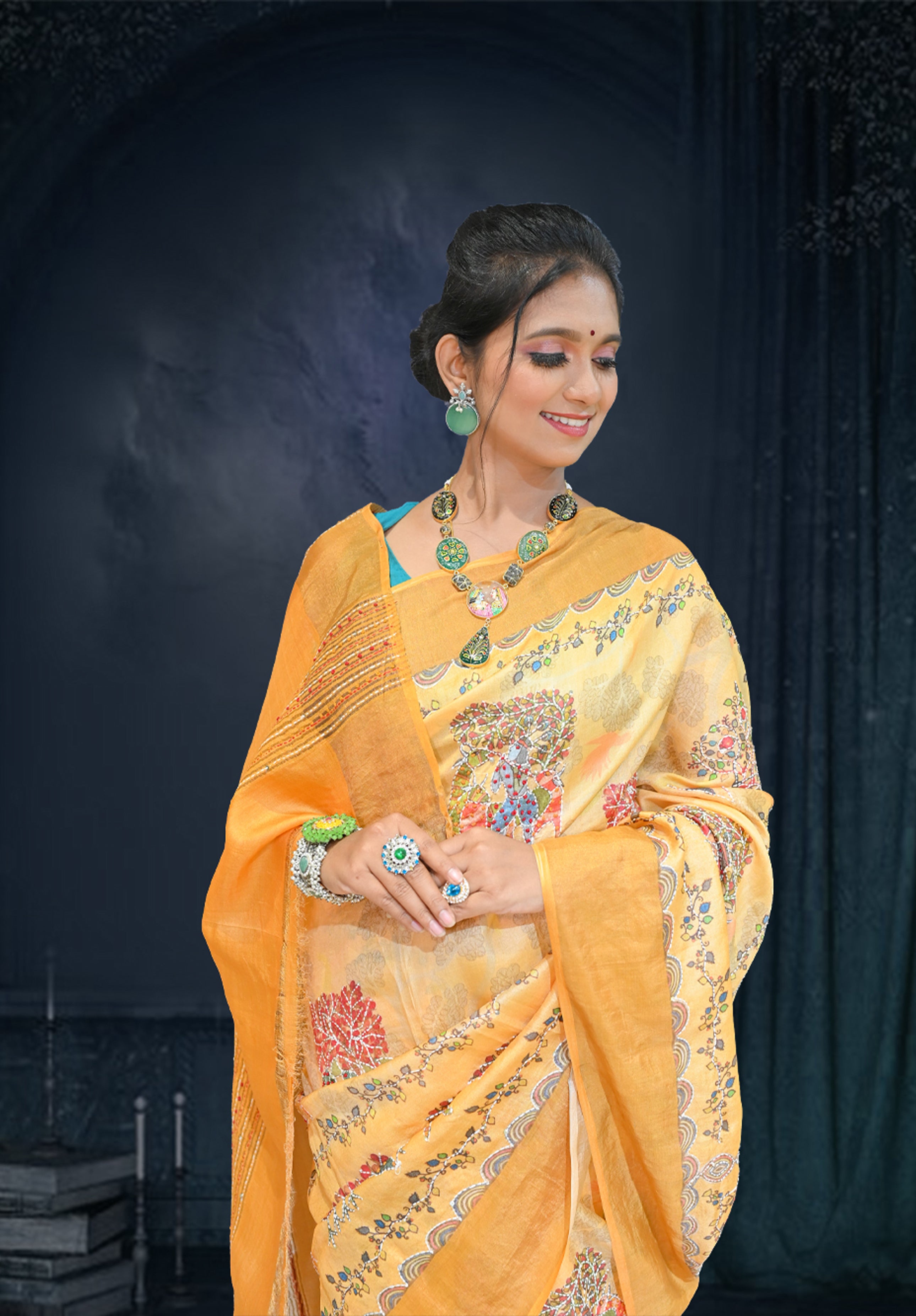Pure Kantha stich Saree With Blouse Piece – Peach