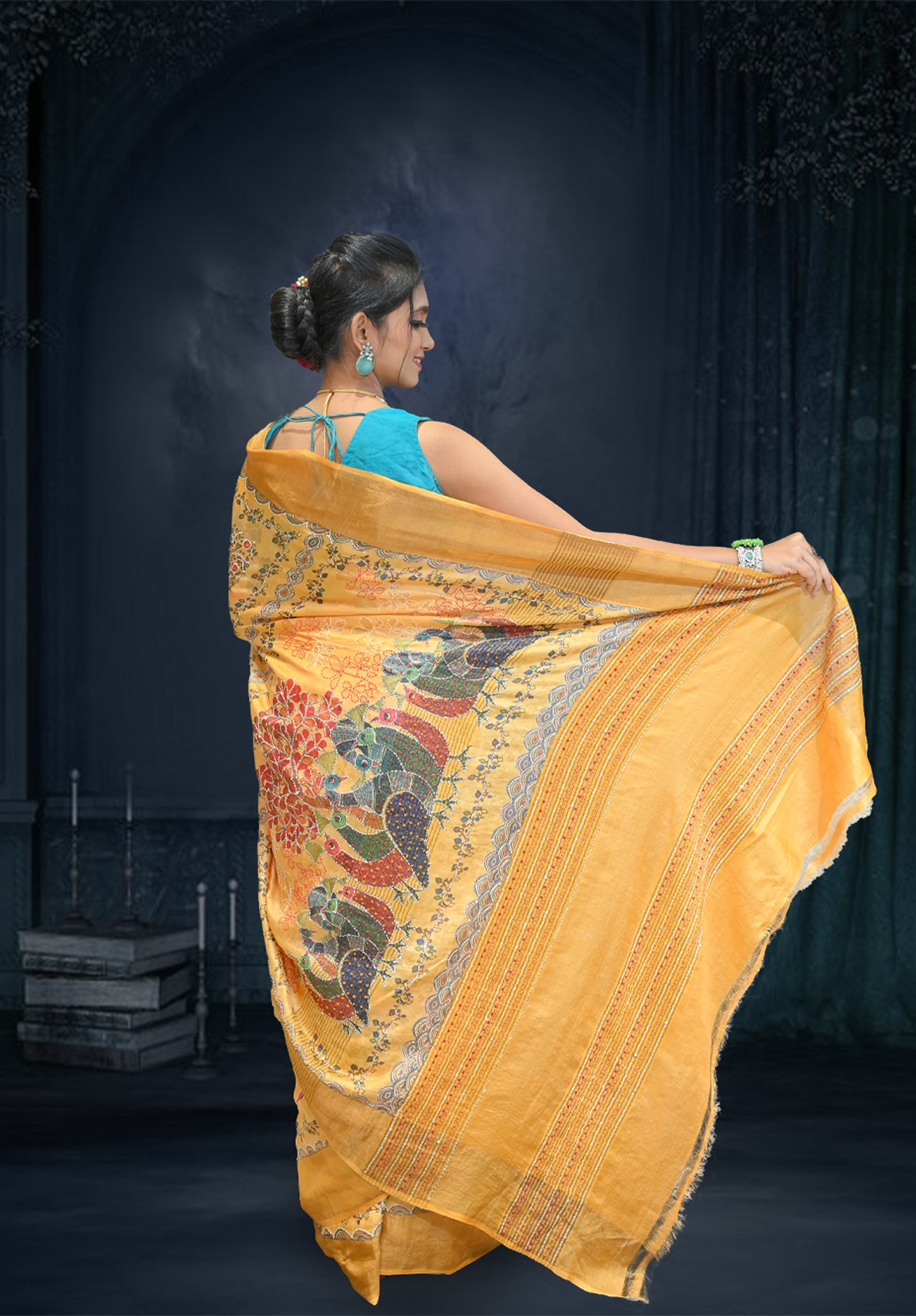 Pure Kantha stich Saree With Blouse Piece – Peach