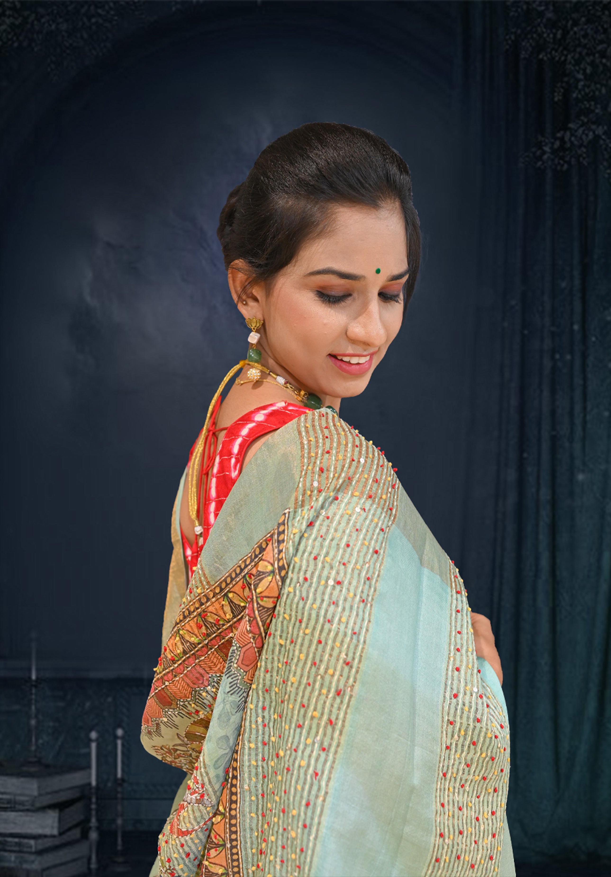 Pure Kantha stich Saree With Blouse Piece – Tea