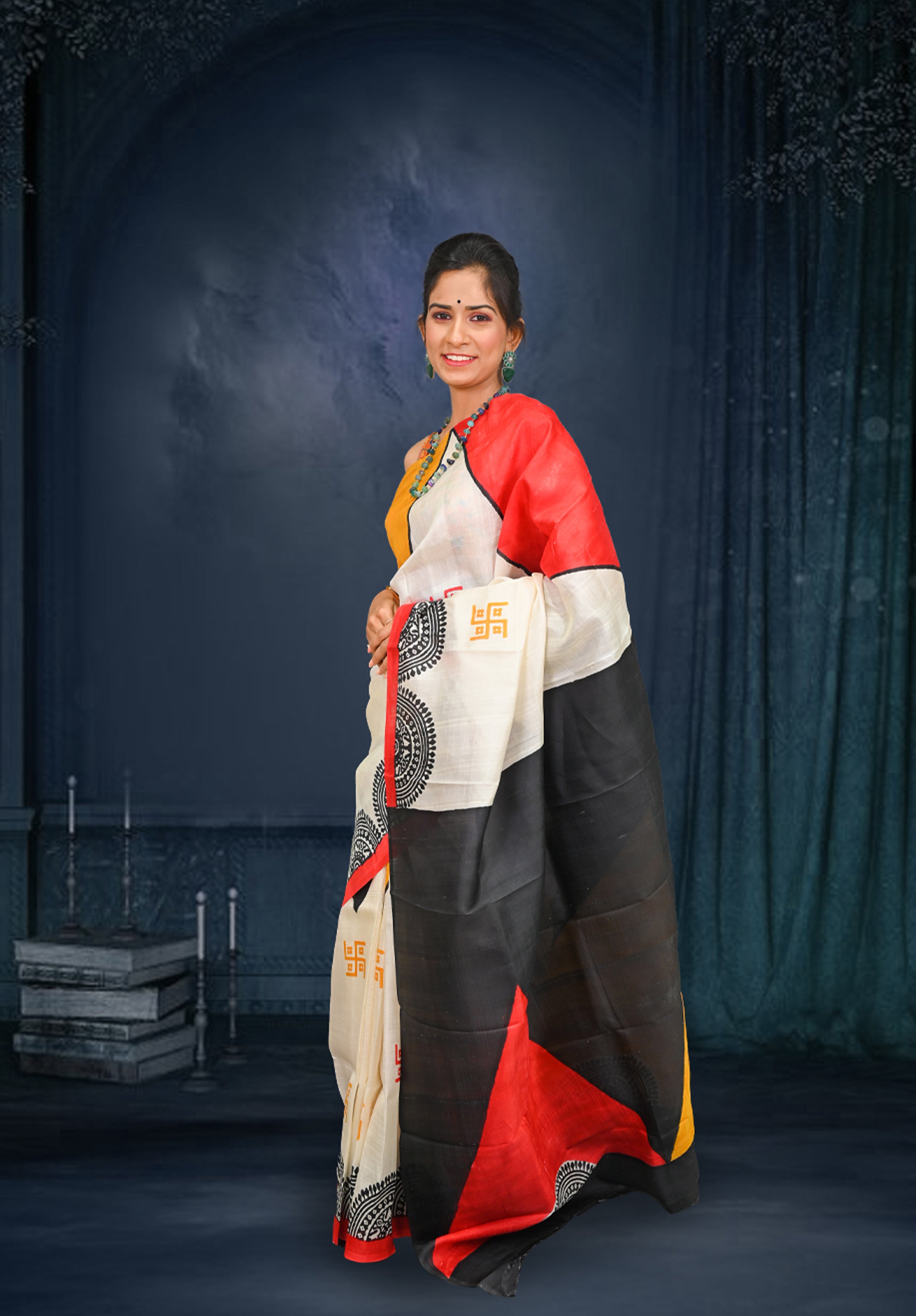 Pure silk handpaint Kalamkari Saree With Blouse Piece – Mustard