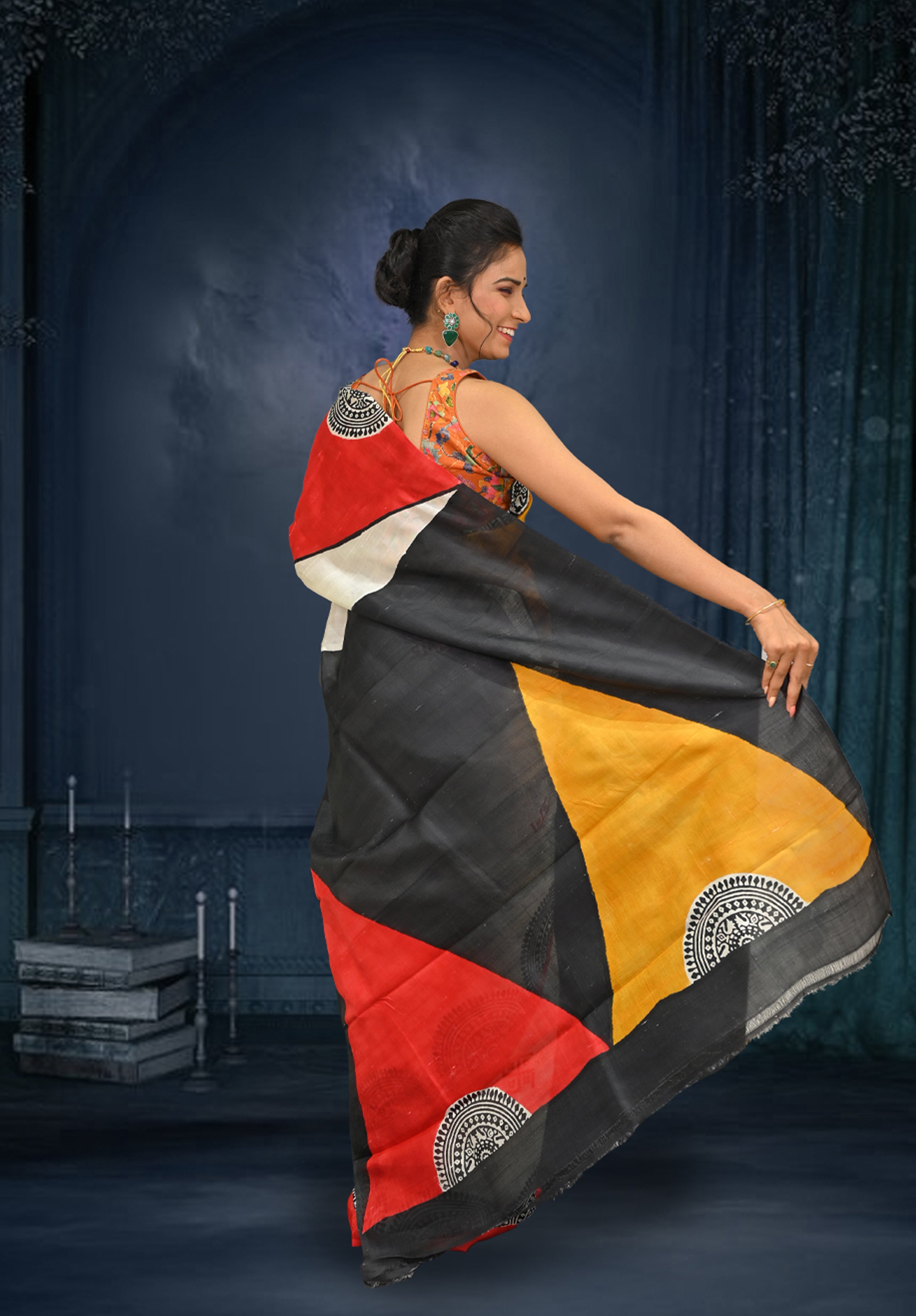 Pure silk handpaint Kalamkari Saree With Blouse Piece – Mustard