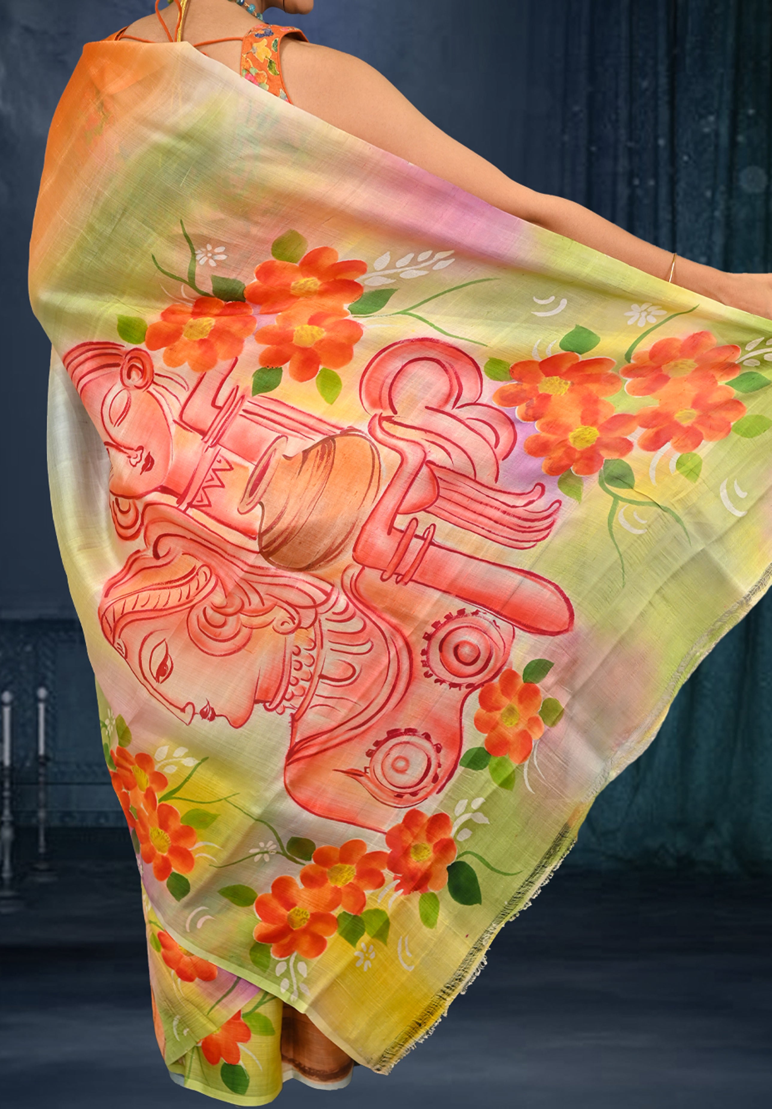 Pure silk handpaint Kalamkari Saree With Blouse Piece – Mustard